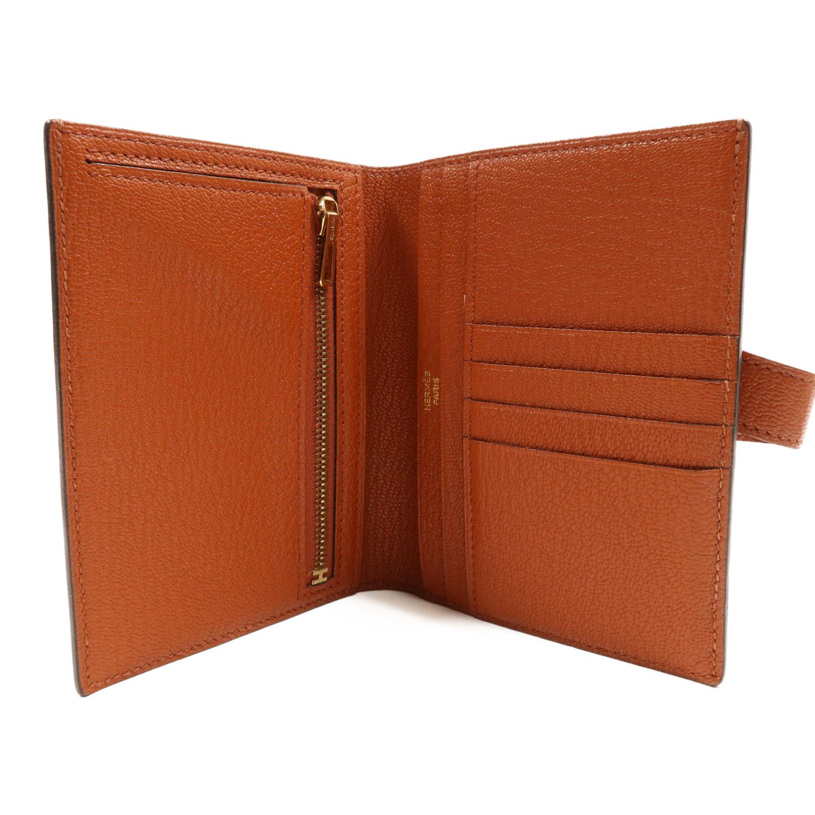 Chevre Leather Bearn Compact Wallet Gold Box Bi-Fold Wallet Brown Cuivre Chevre Goatsk — view 5