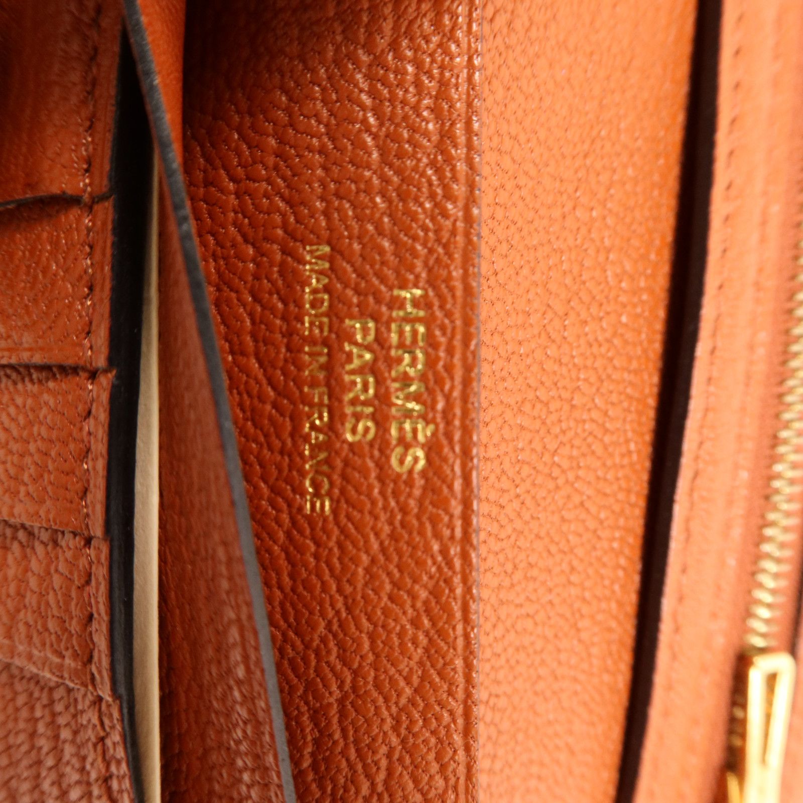 Chevre Leather Bearn Compact Wallet Gold Box Bi-Fold Wallet Brown Cuivre Chevre Goatsk — view 6