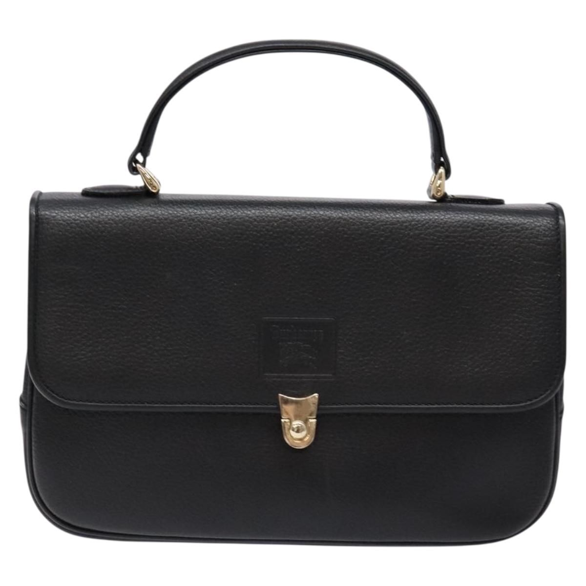 Burberrys Top Handle Black Pebbled Leather Bag — view 13