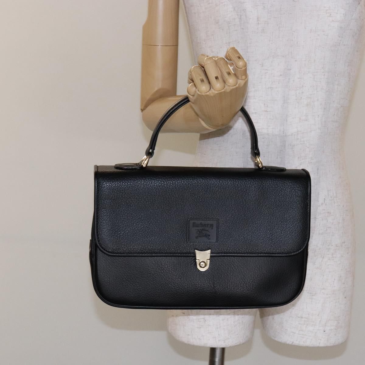 Burberrys Top Handle Black Pebbled Leather Bag — view 21