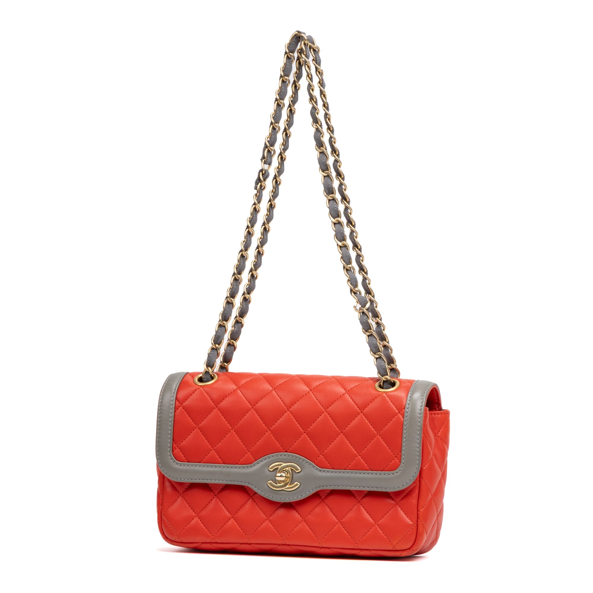 Classic Single Flap  Red/Grey Lambskin Quilted Leather Gold — view 2