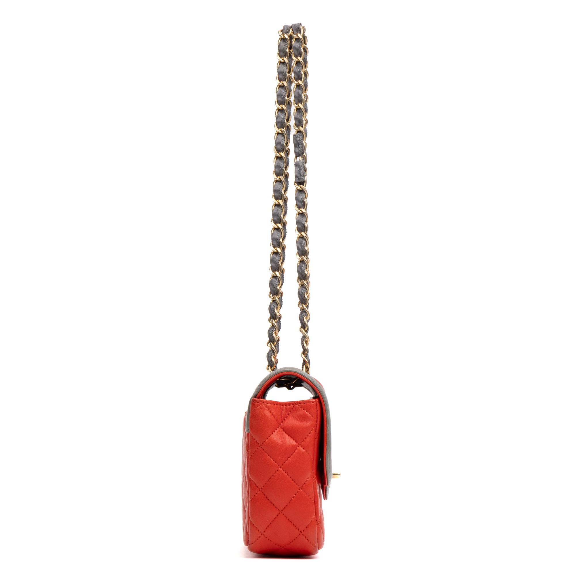 Classic Single Flap  Red/Grey Lambskin Quilted Leather Gold — view 3