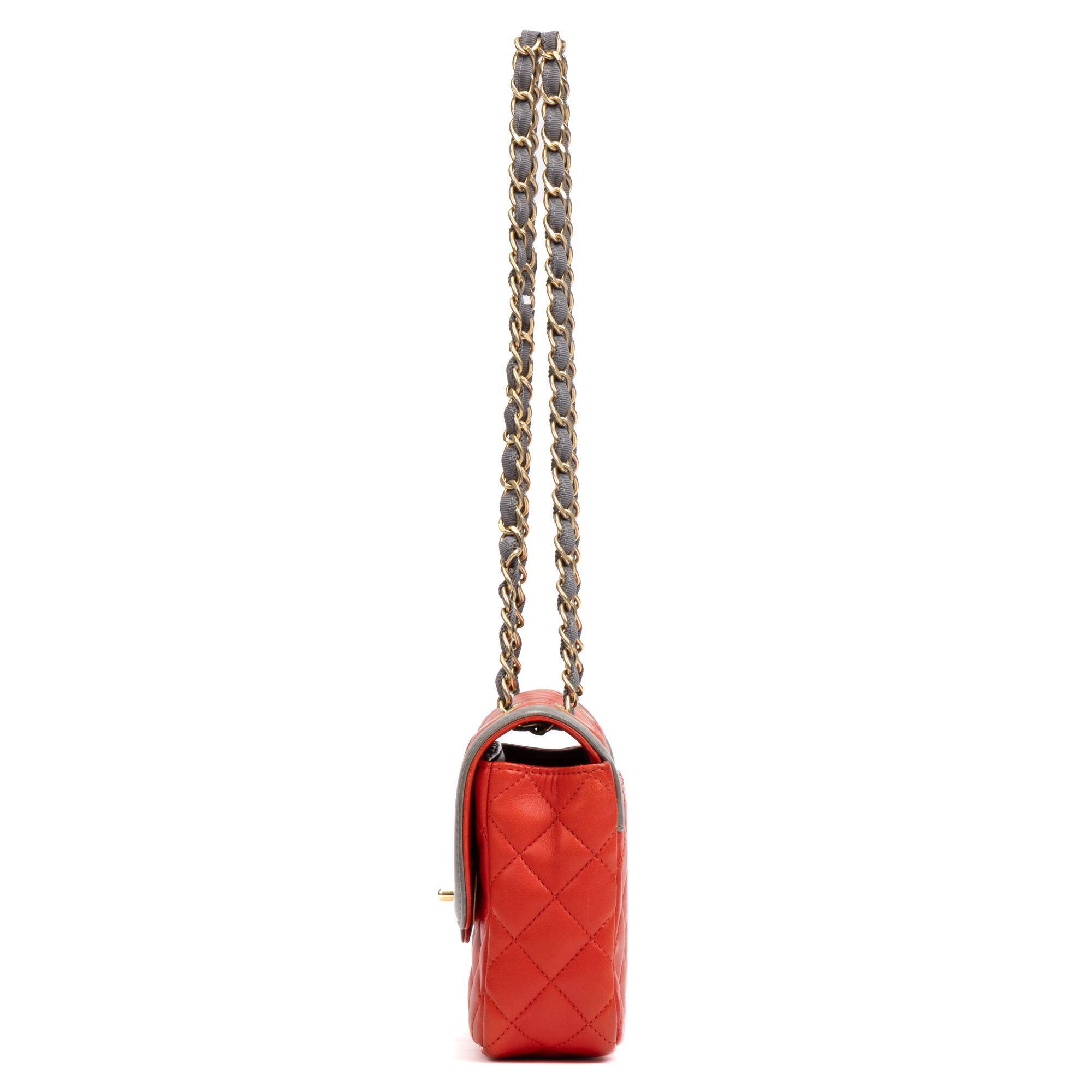 Classic Single Flap  Red/Grey Lambskin Quilted Leather Gold — view 4