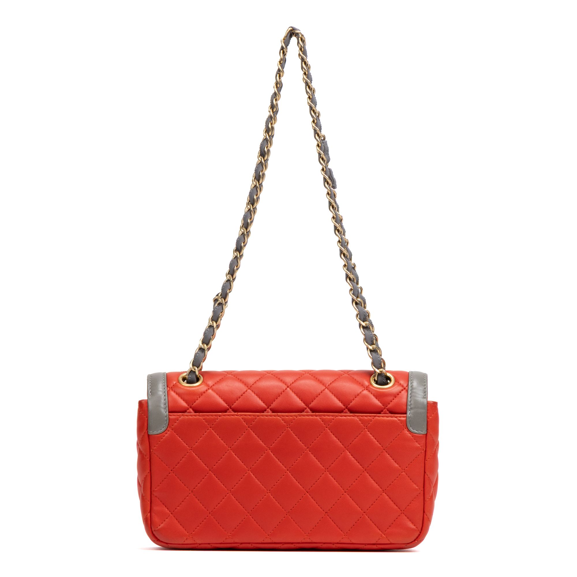 Classic Single Flap  Red/Grey Lambskin Quilted Leather Gold — view 5