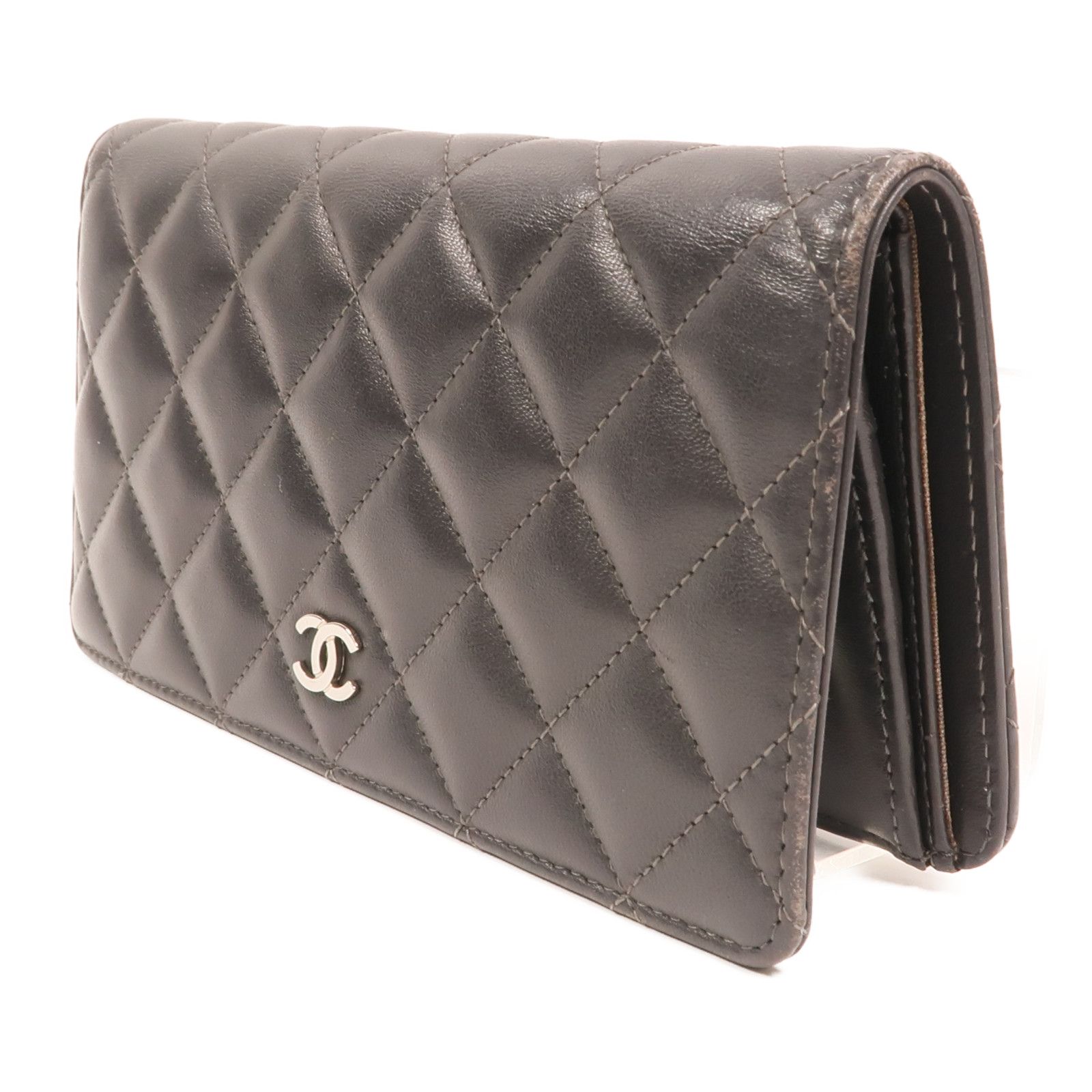 Grey Quilted Lambskin Yen Wallet — view 3