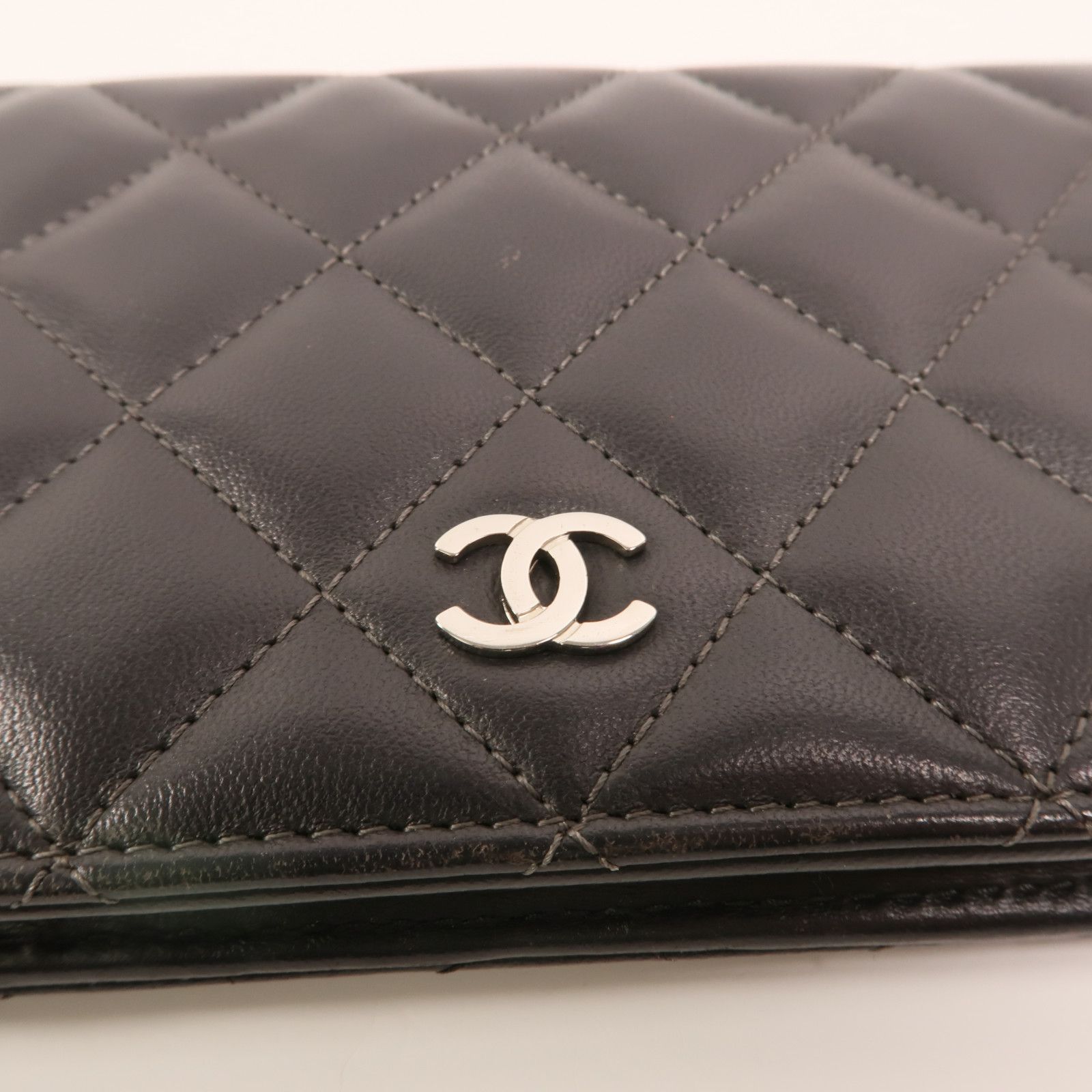 Grey Quilted Lambskin Yen Wallet — view 8