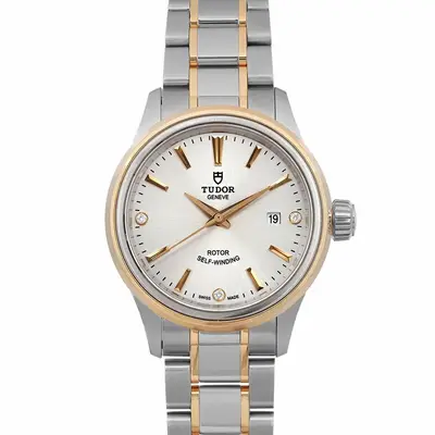 Style 28 18k Yellow Gold Steel Silver Diamond Dial Ladies Watch 12103-0005