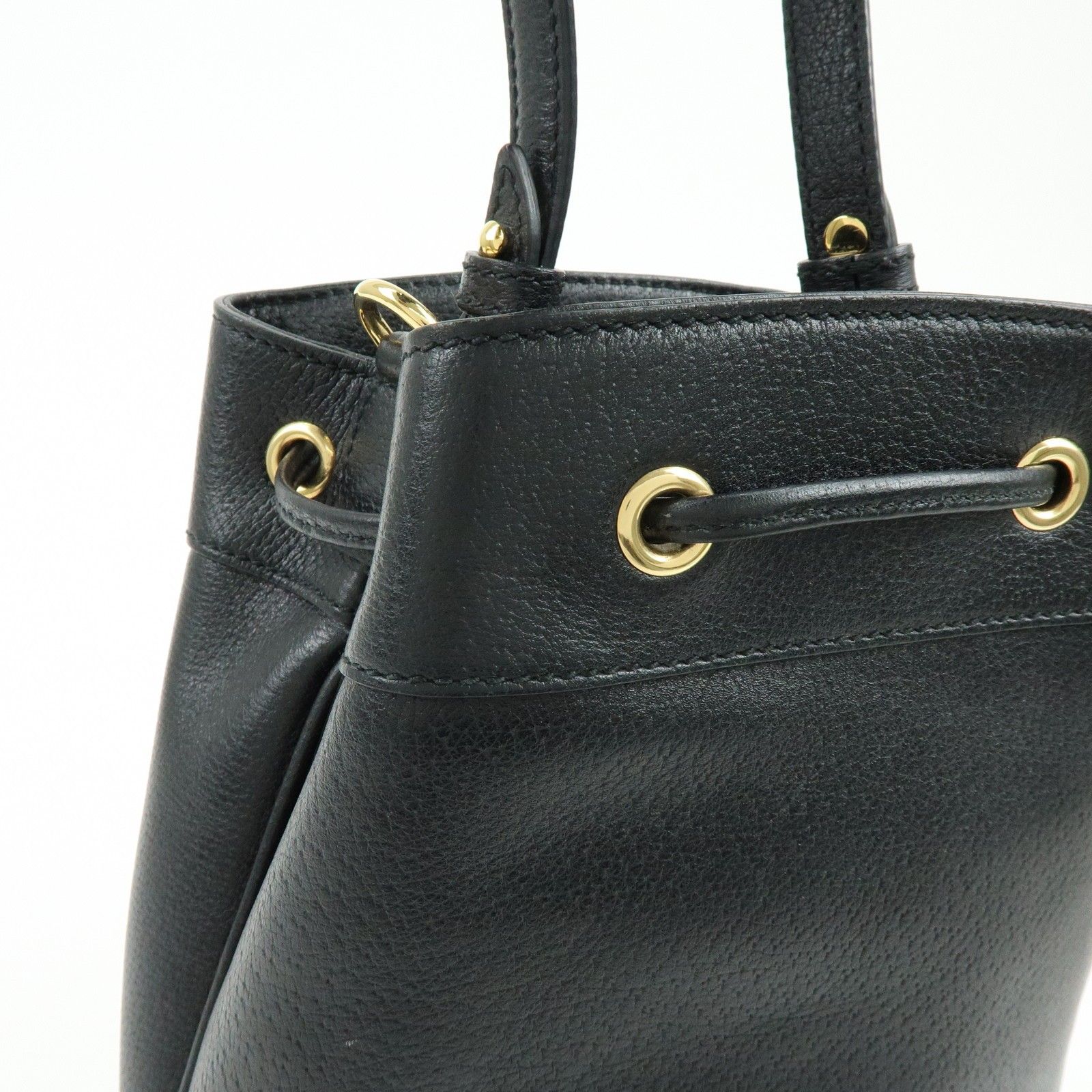 Glazed Textured Calfskin Web Small Ophidia Bucket Bag Black — view 14