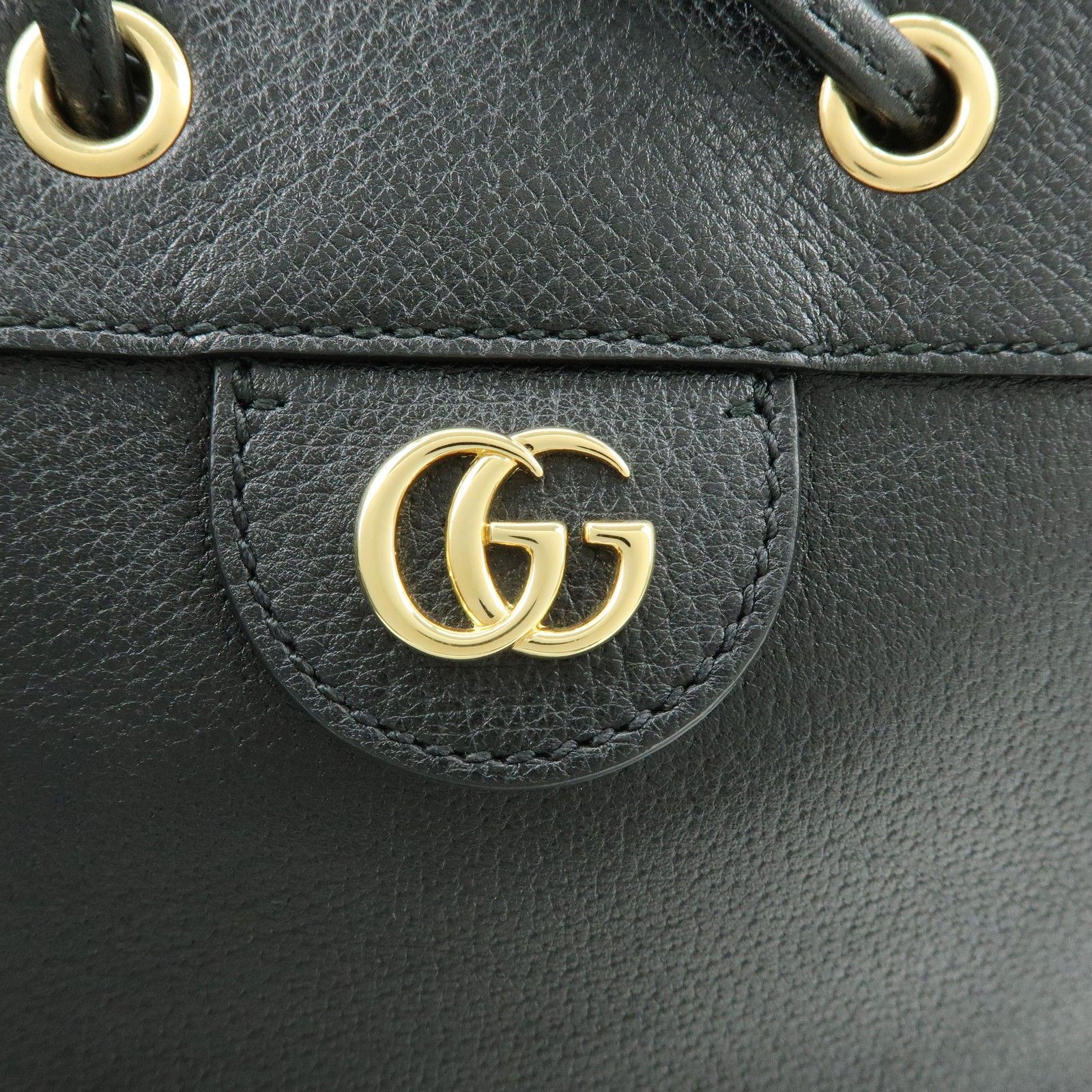 Glazed Textured Calfskin Web Small Ophidia Bucket Bag Black — view 16