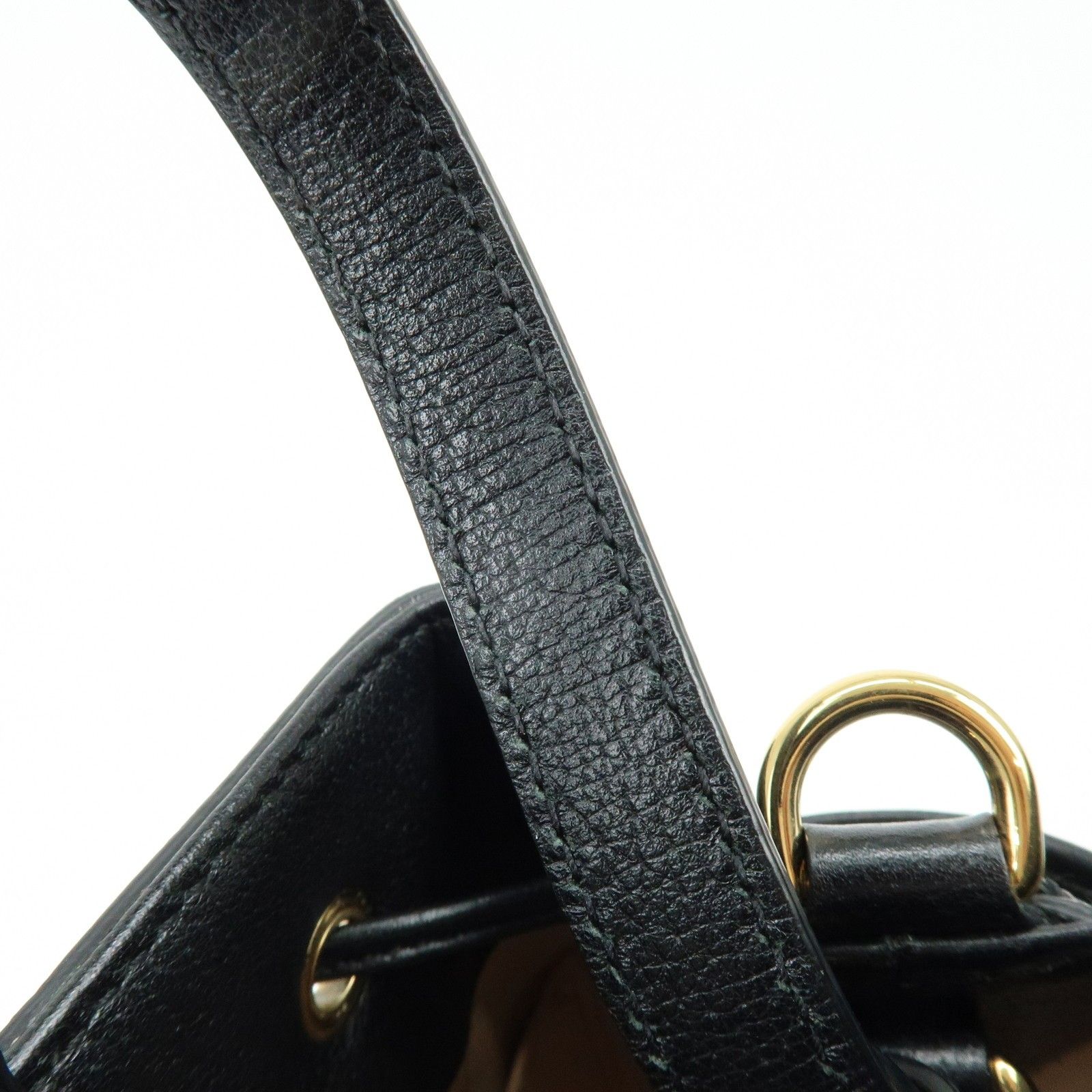 Glazed Textured Calfskin Web Small Ophidia Bucket Bag Black — view 17