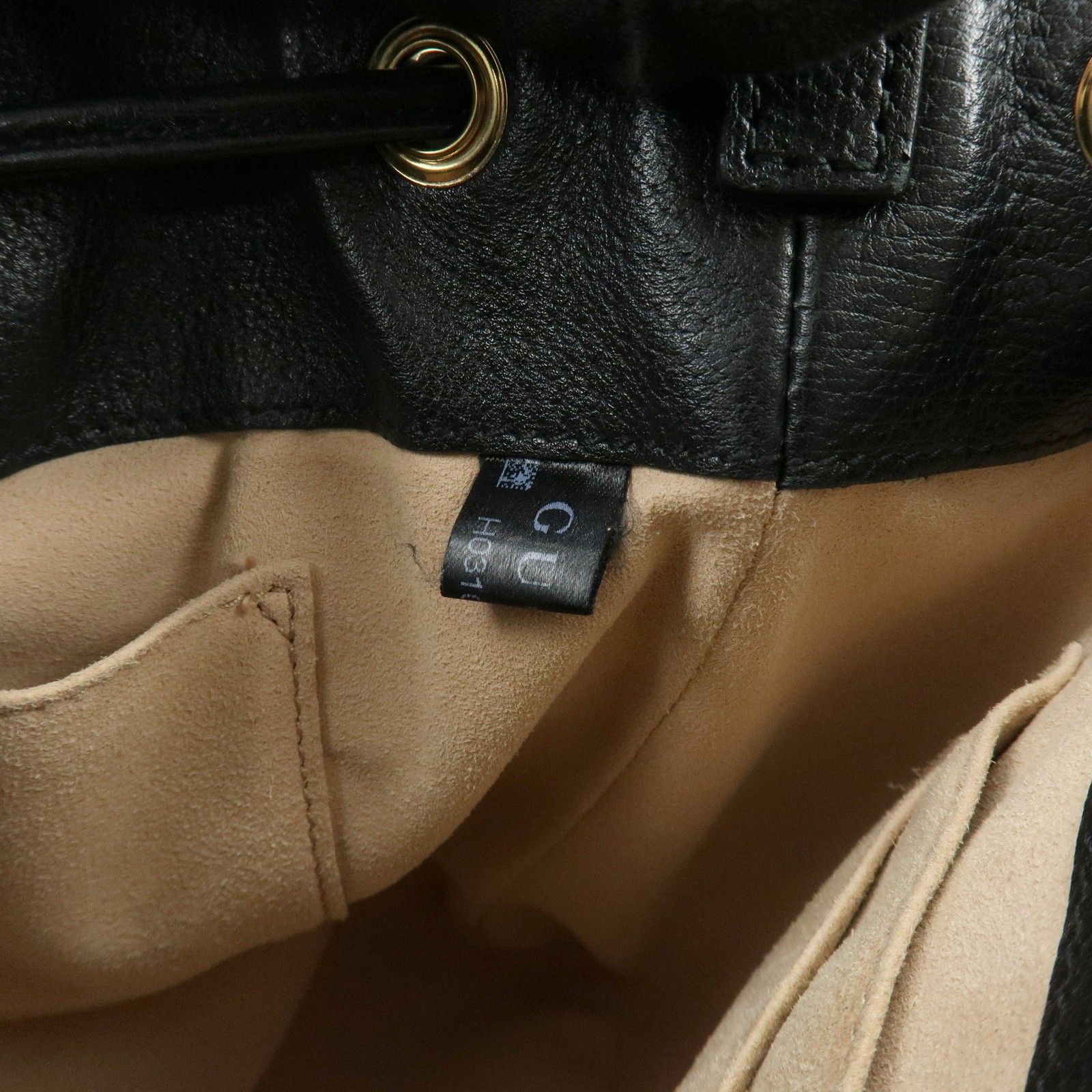Glazed Textured Calfskin Web Small Ophidia Bucket Bag Black — view 24