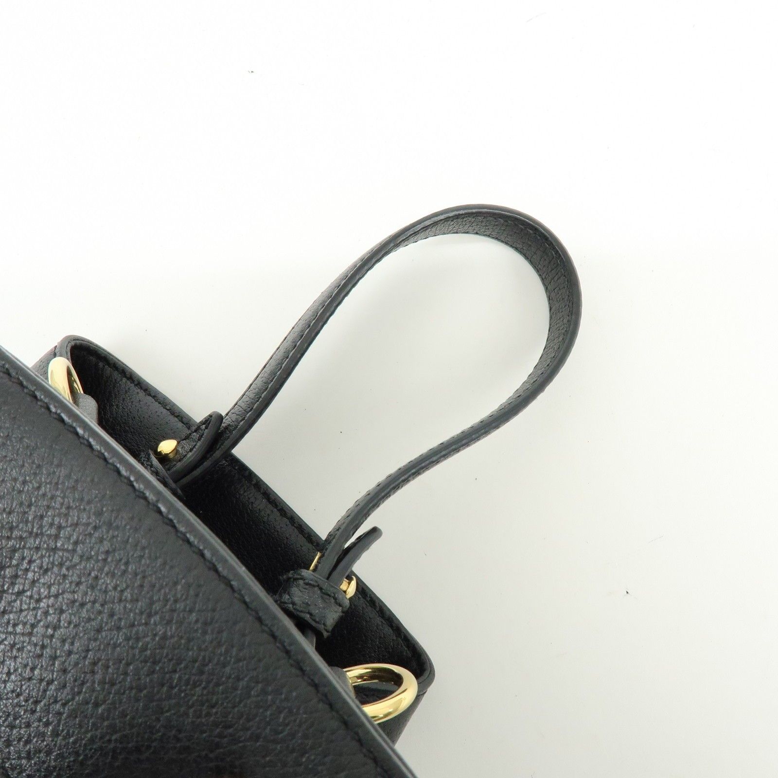 Glazed Textured Calfskin Web Small Ophidia Bucket Bag Black — view 6