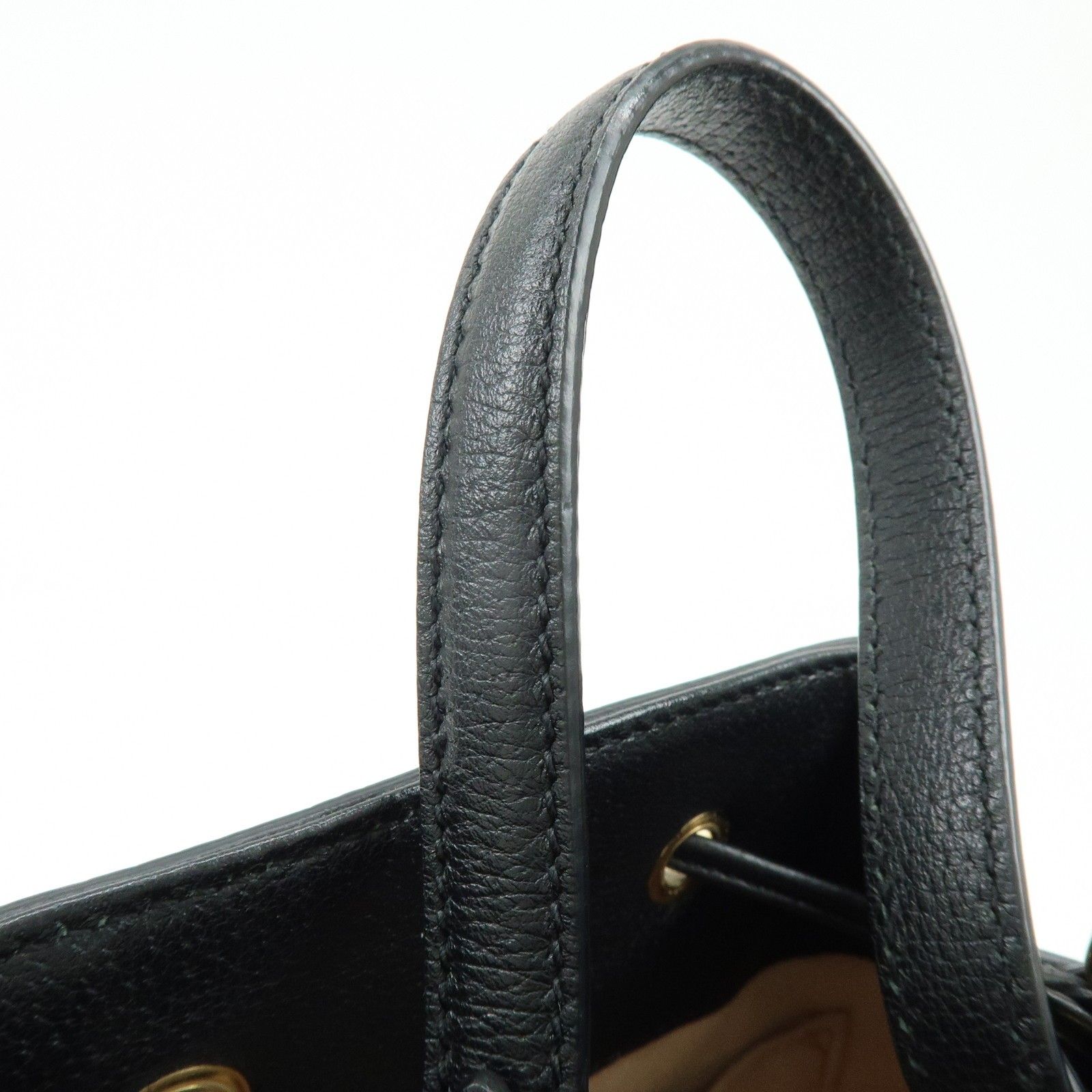 Glazed Textured Calfskin Web Small Ophidia Bucket Bag Black — view 7