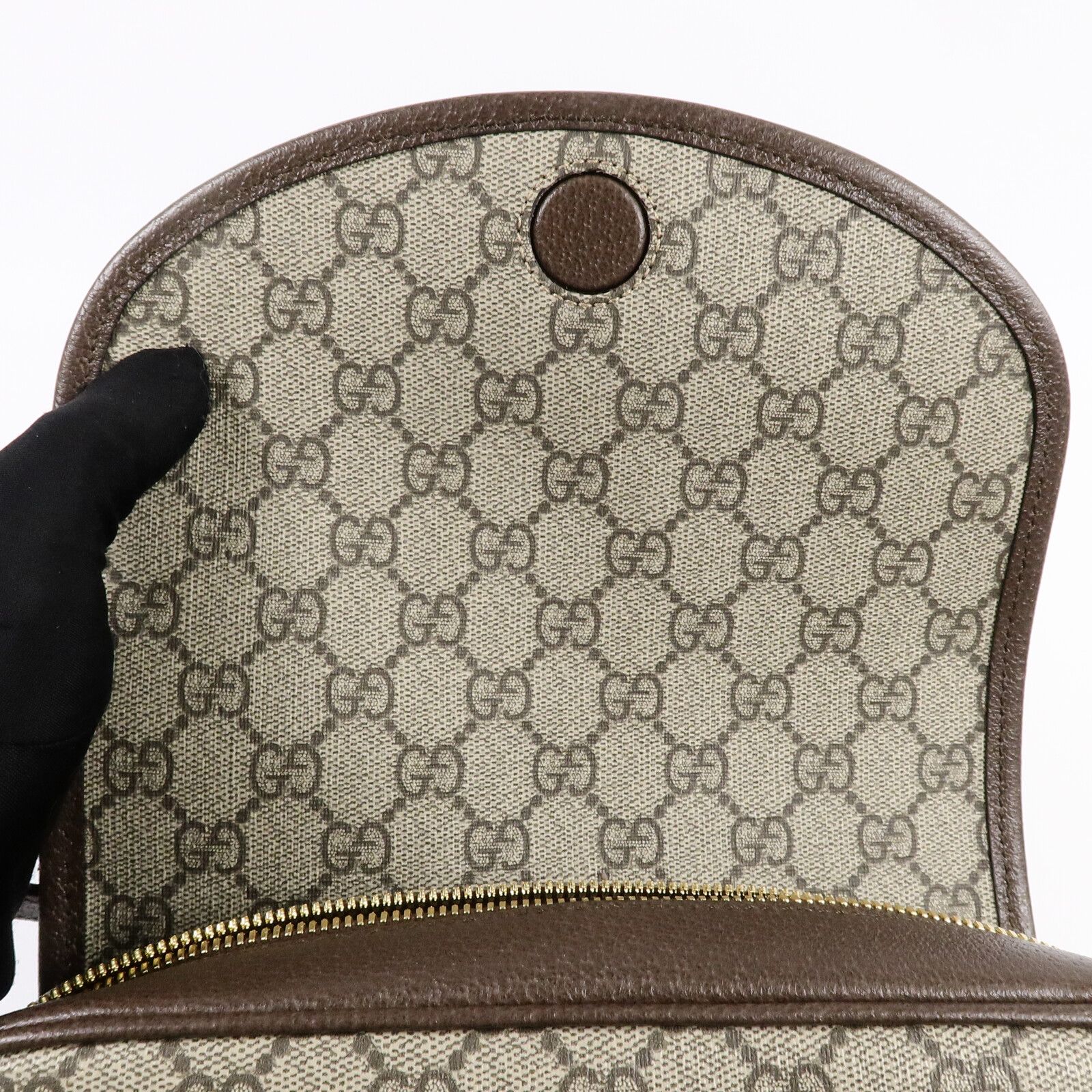 GG Supreme Monogram Textured Dollar Calfskin Web Studded Mini Ophidia Flap Shoulder Bag — view 15