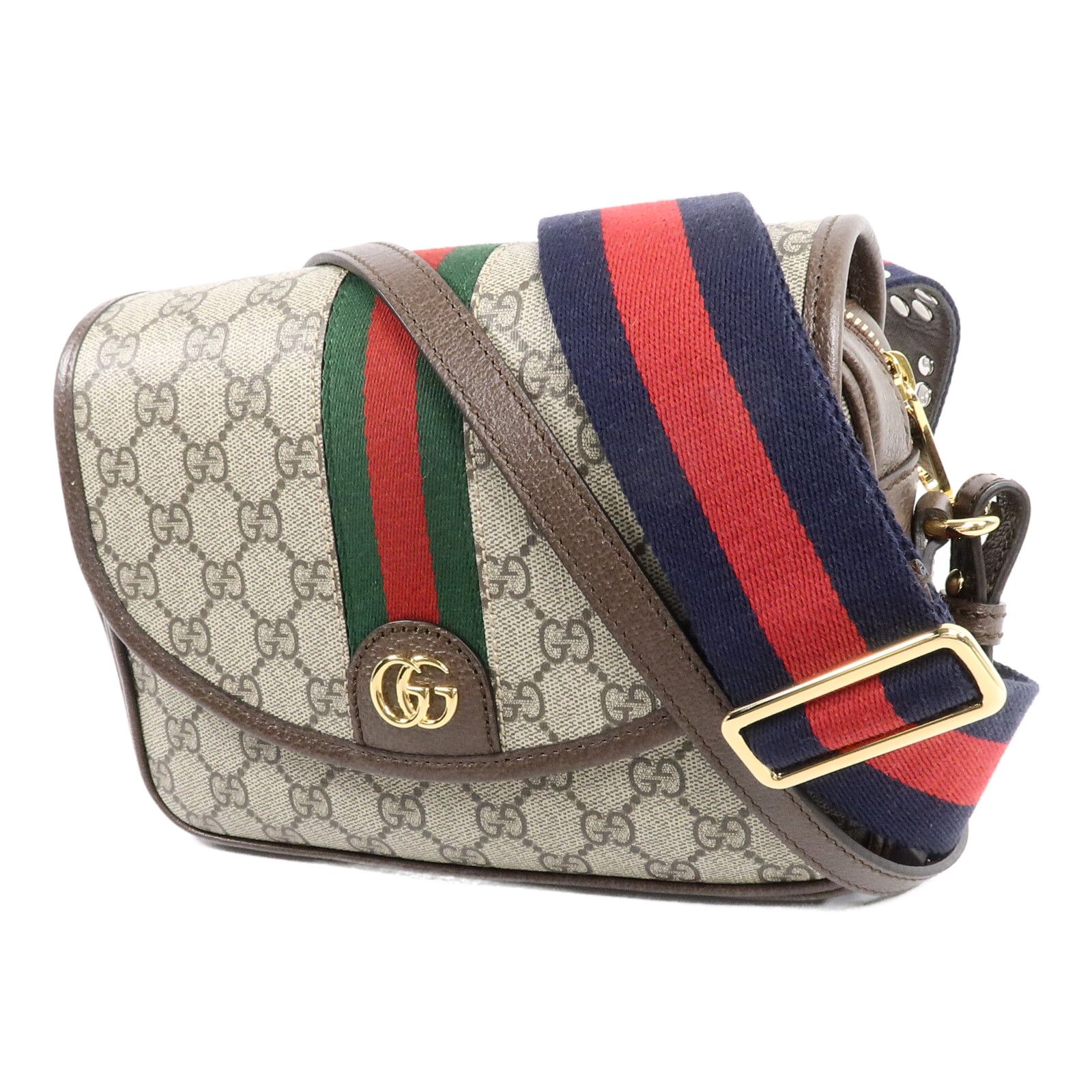 GG Supreme Monogram Textured Dollar Calfskin Web Studded Mini Ophidia Flap Shoulder Bag — view 3