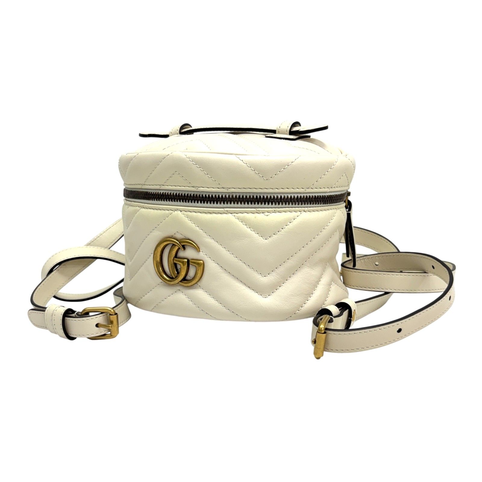 Gg Marmont Mini Round Backpack White Matelasse Leather 598594 — view 2