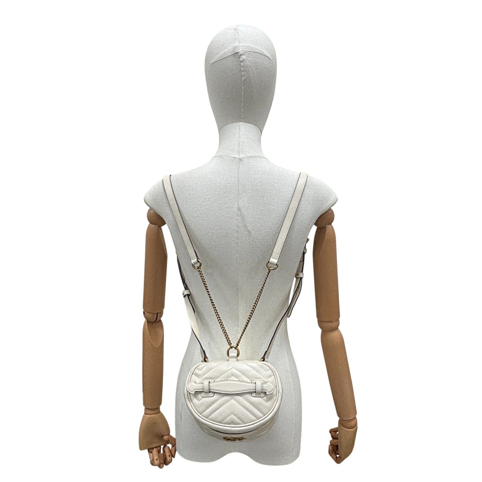 Gg Marmont Mini Round Backpack White Matelasse Leather 598594 — view 8
