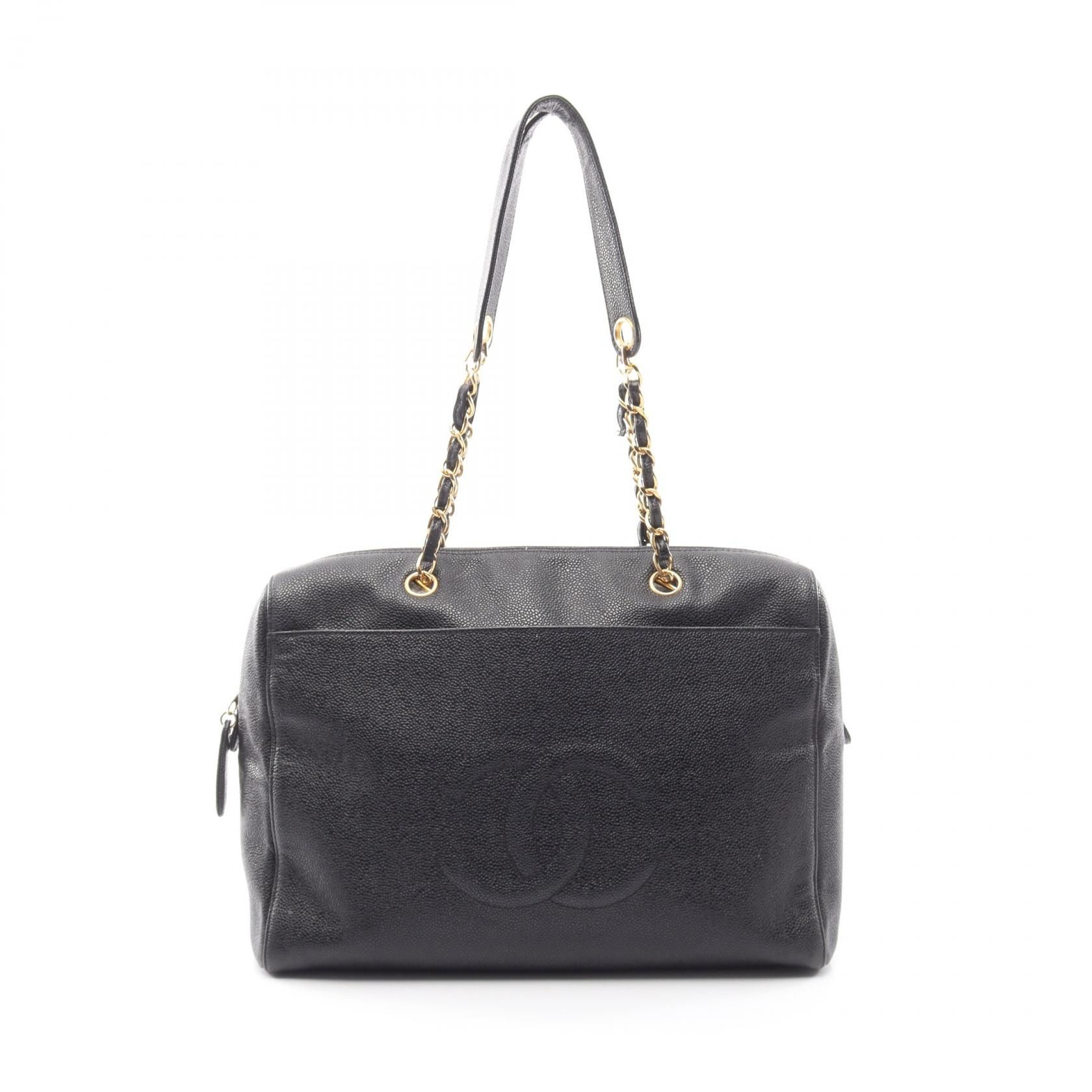 Black Coco Mark Shoulder Bag Grained Calfskin