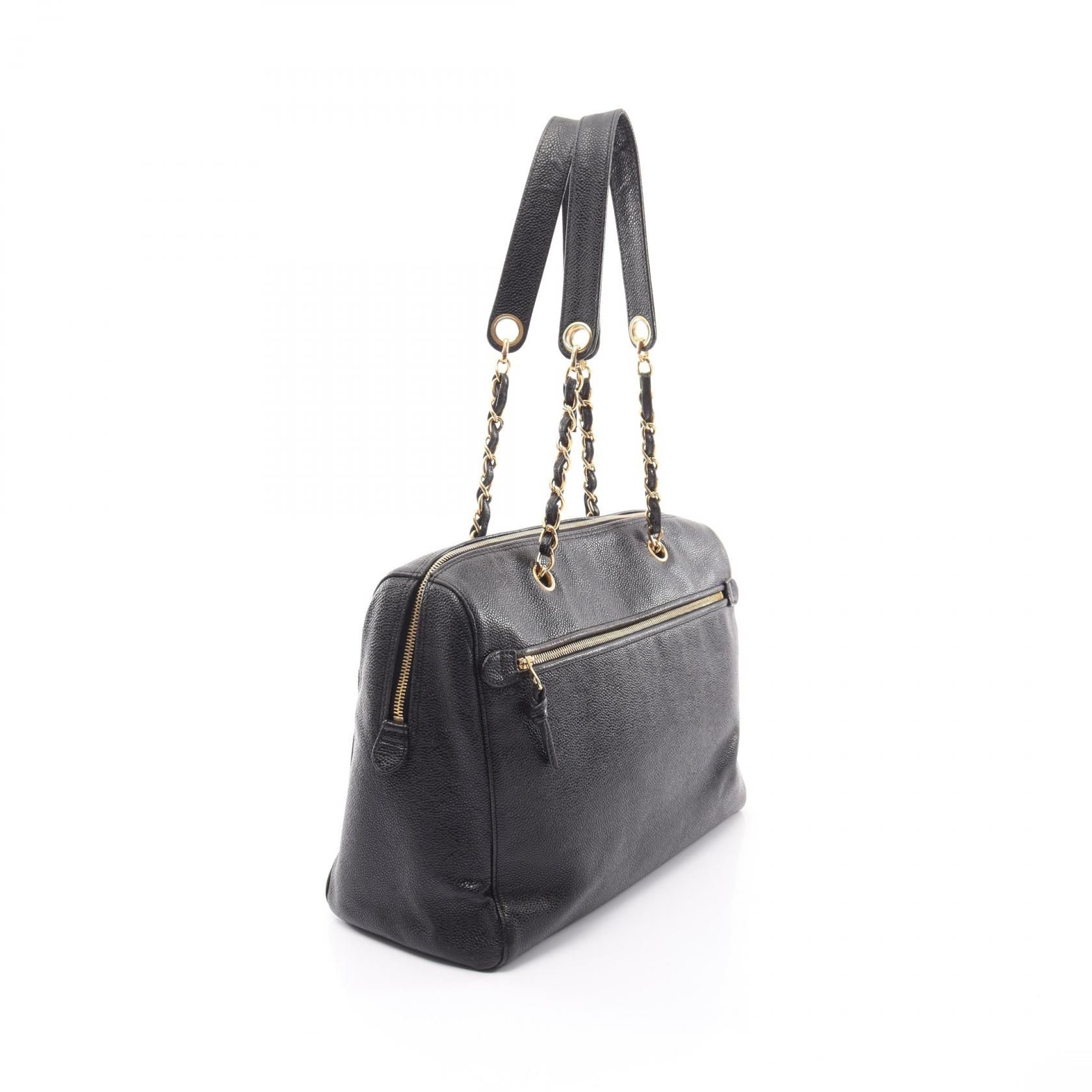 Black Coco Mark Shoulder Bag Grained Calfskin — view 2