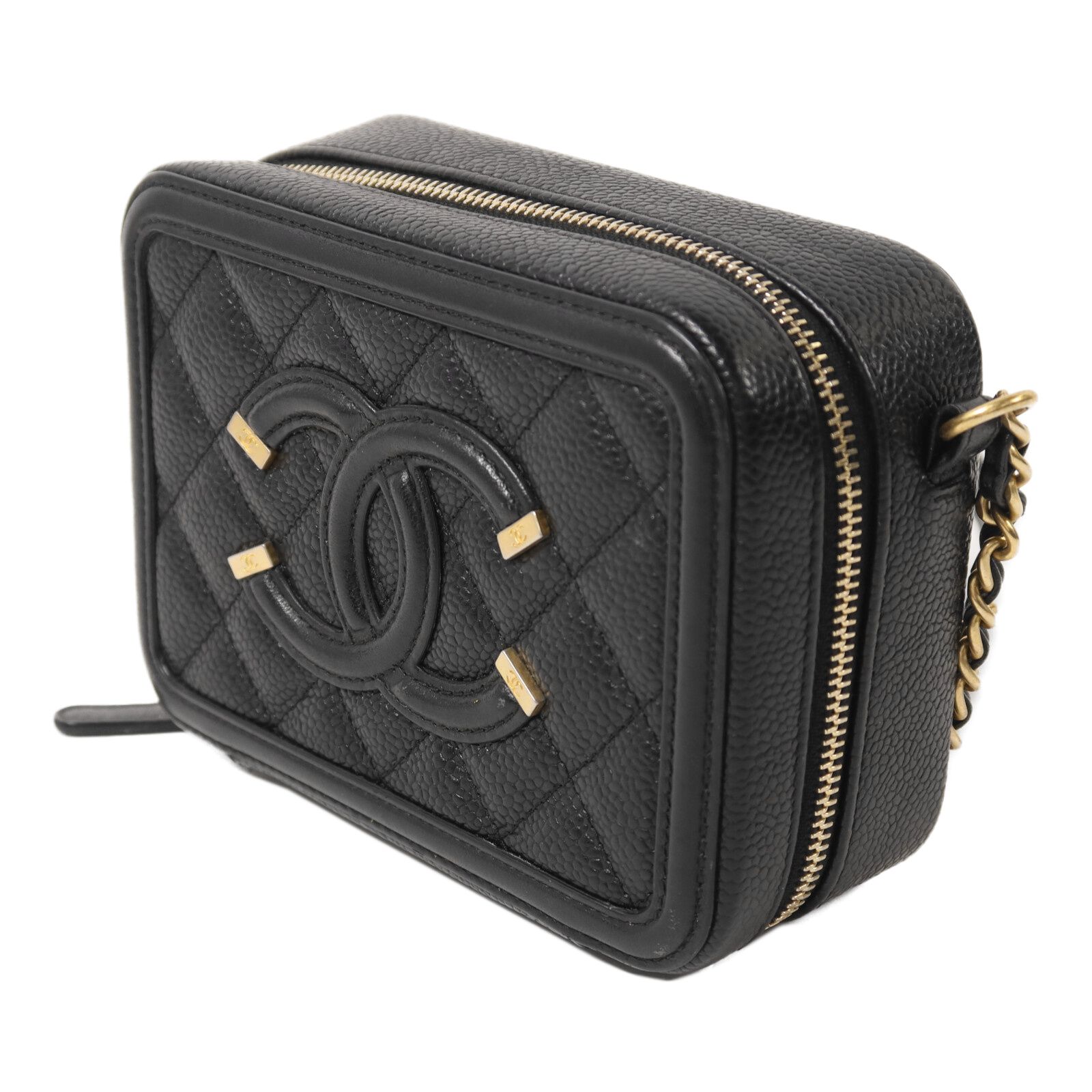Filigree Vanity Clutch with Chain, Caviar Quilted — view 2