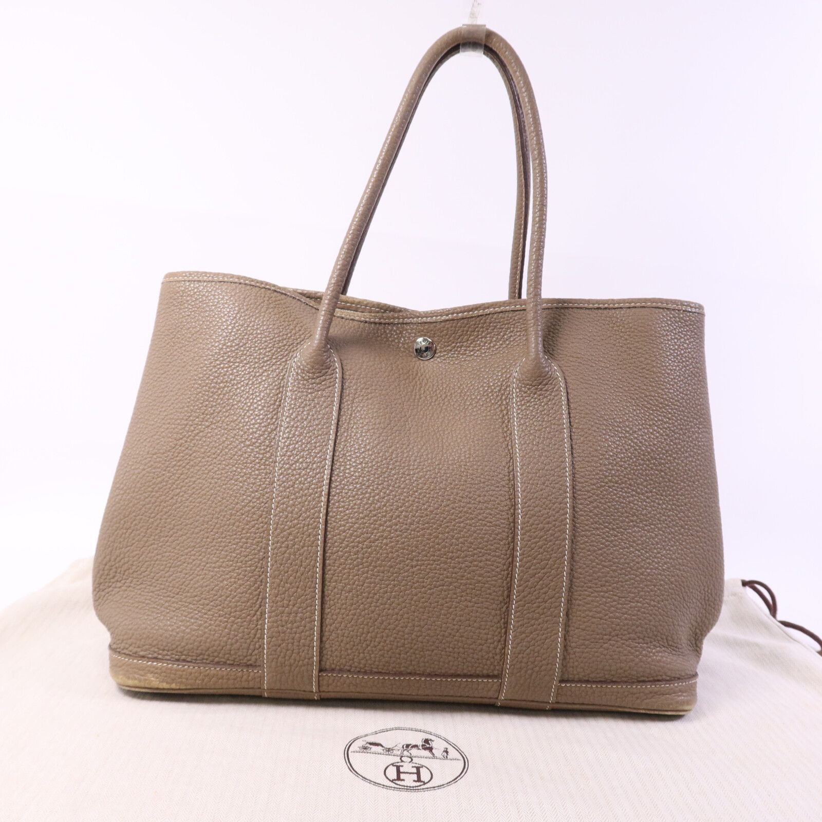 Clemence Leather Garden Party Pm Handmade Bag Etoupe Tote Grey Gray — view 10