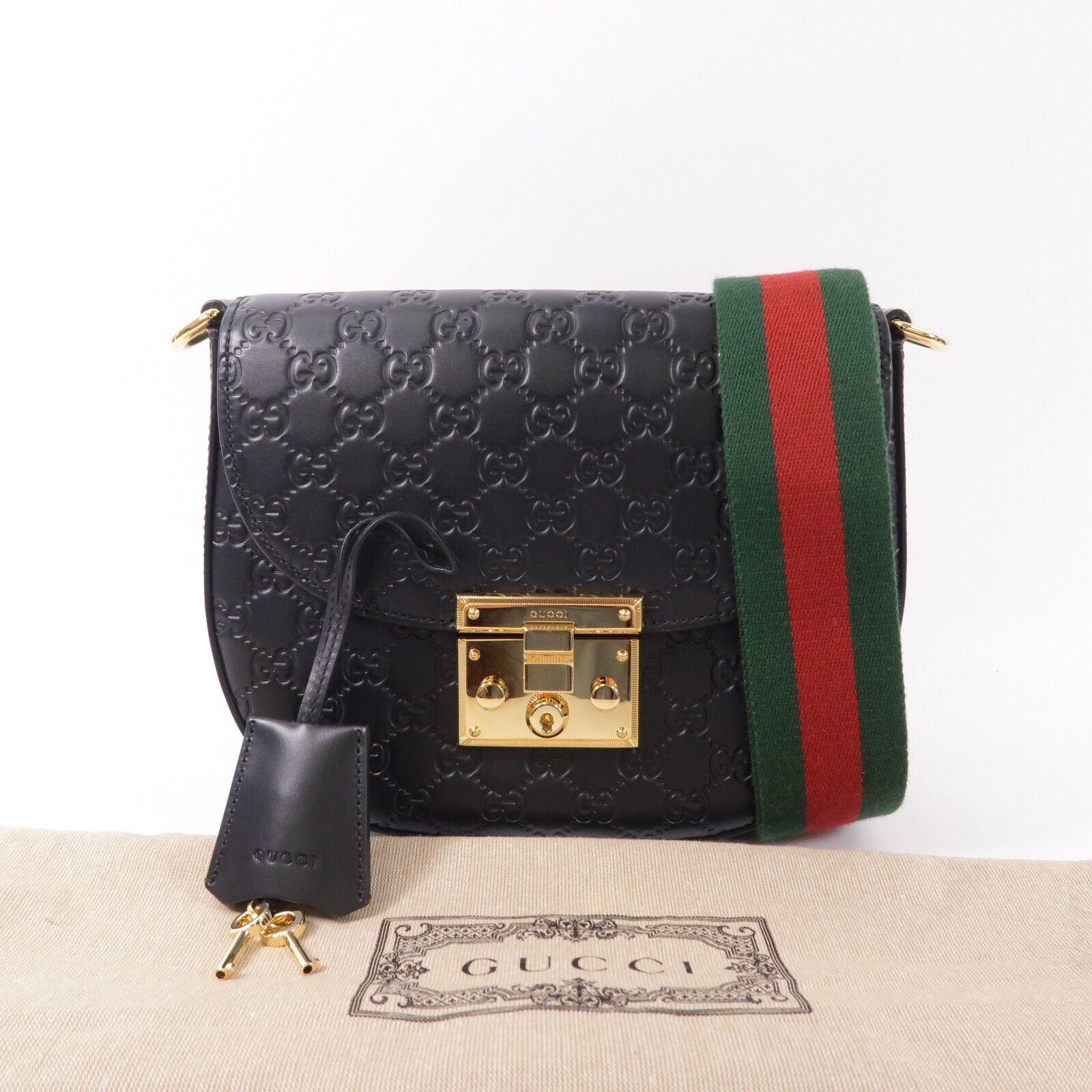Guccissima Web Medium Padlock Messenger Shoulder Bag Black — view 11