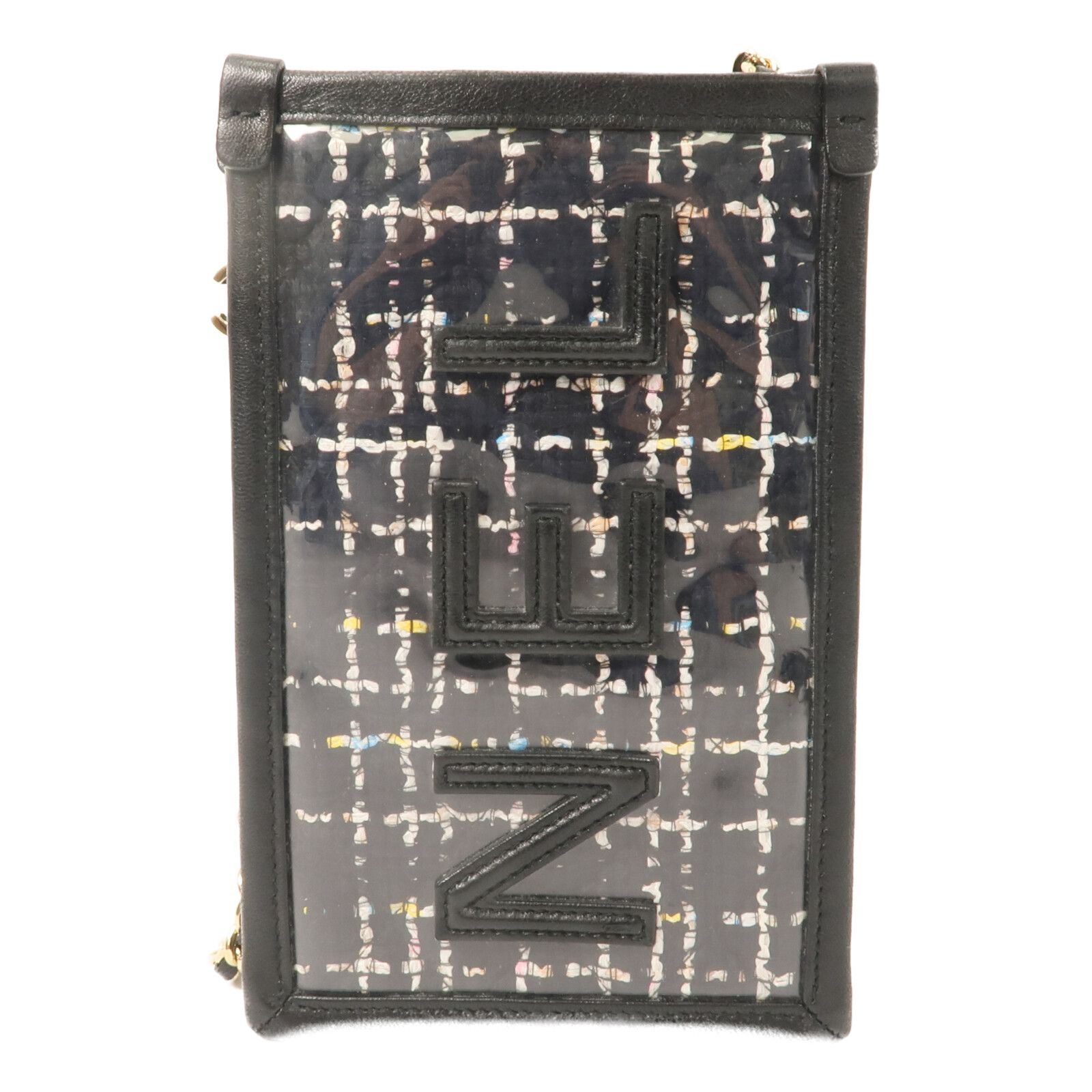 Black Tweed/PVC Logo Phone Pouch w/Chain Strap — view 2