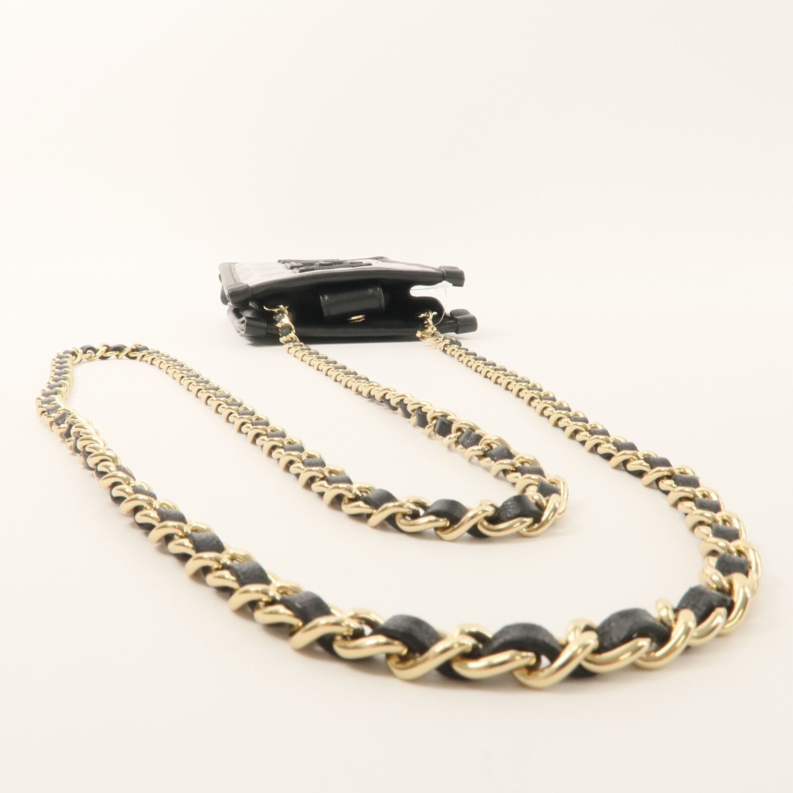 Black Tweed/PVC Logo Phone Pouch w/Chain Strap — view 10
