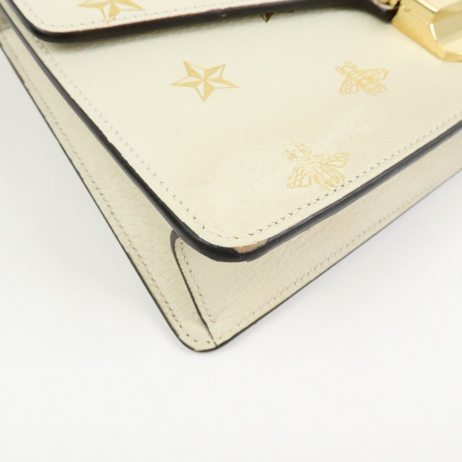 Textured Calfskin Bee Star Print Small Sylvie Shoulder Bag Mystic White — view 11