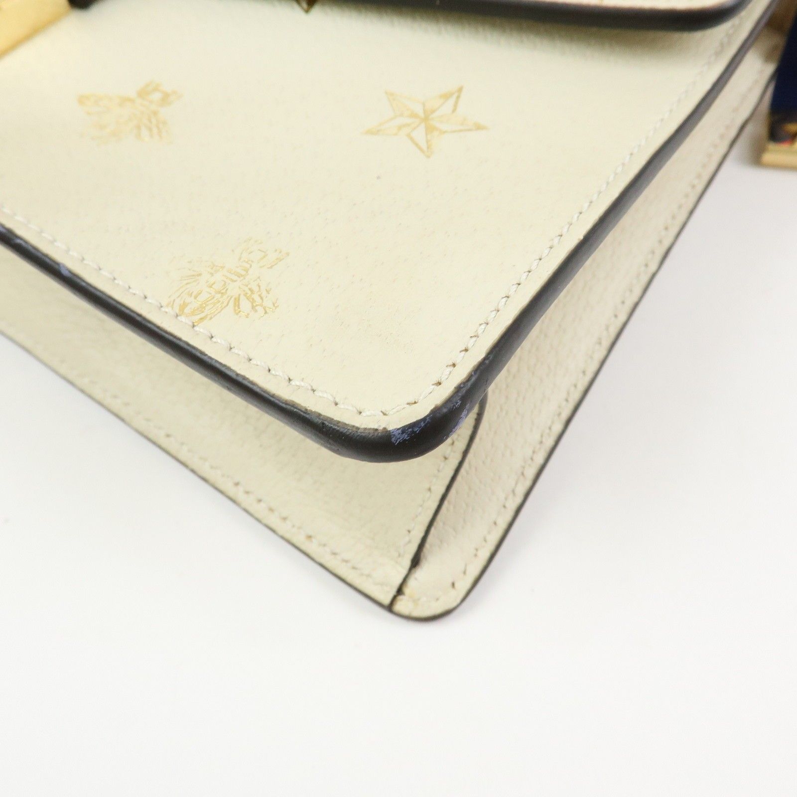Textured Calfskin Bee Star Print Small Sylvie Shoulder Bag Mystic White — view 12