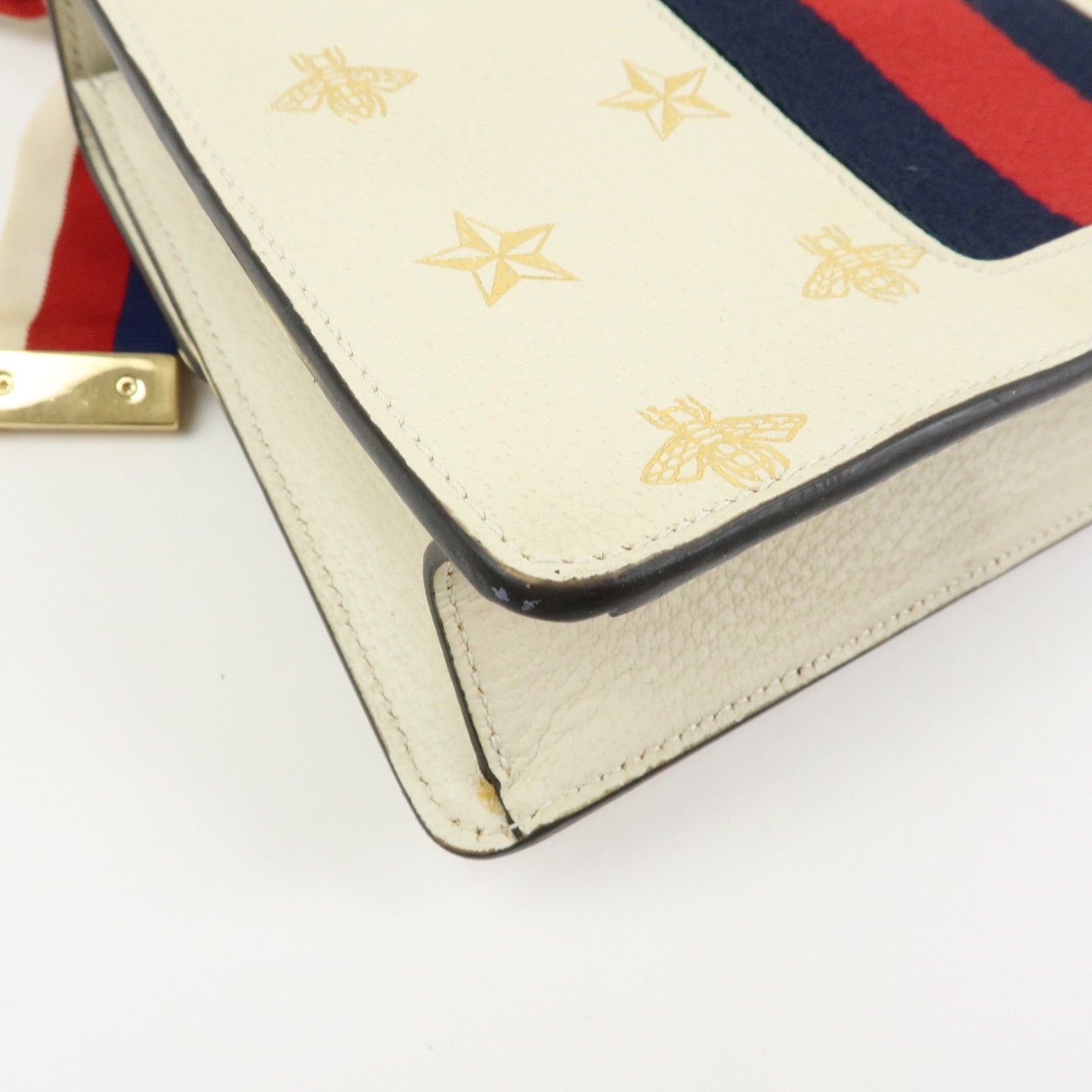 Textured Calfskin Bee Star Print Small Sylvie Shoulder Bag Mystic White — view 13
