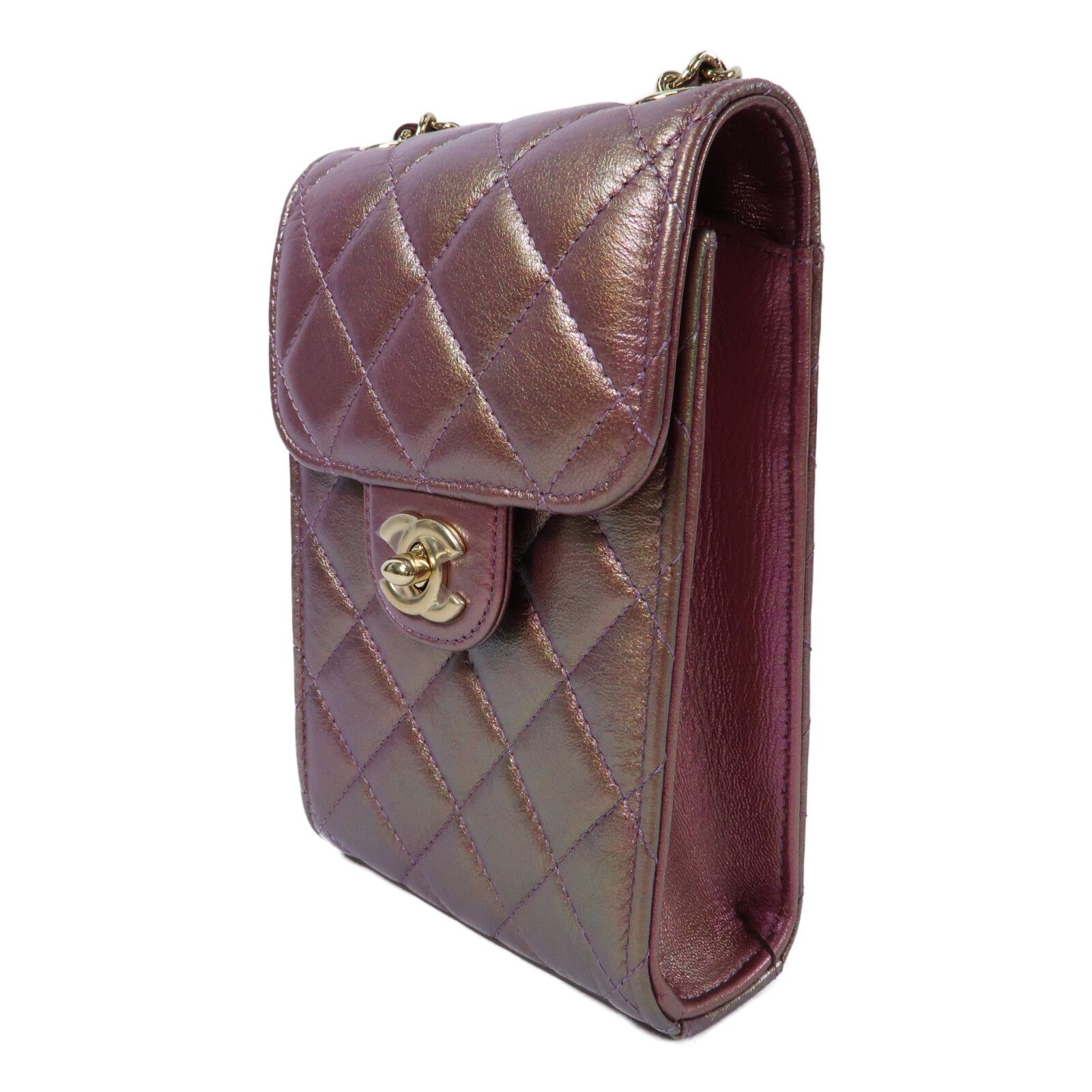 Purple Metallic Purpie Sheepskin Leather Phone Case Golden Strap Shoulder Bag Lambskin (sheep Leath — view 3
