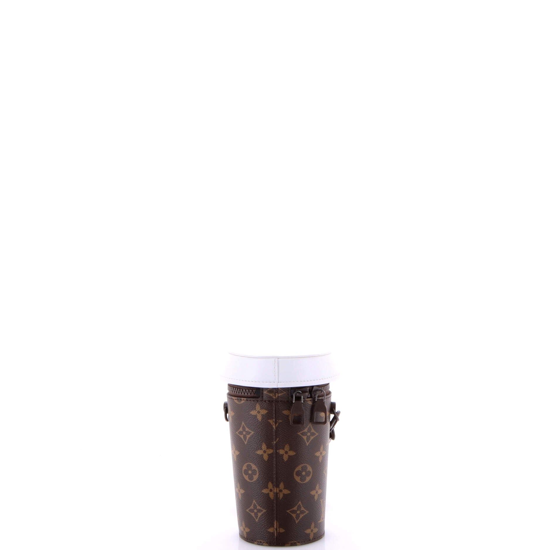 Signature Vintage Everyday Coffee Cup Convertible Pouch  Brown Signature Monogram Canvas Metal Brass — view 2