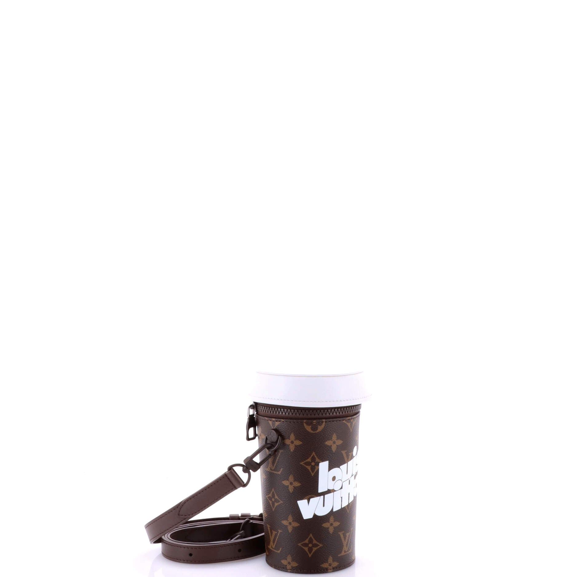 Signature Vintage Everyday Coffee Cup Convertible Pouch  Brown Signature Monogram Canvas Metal Brass — view 3