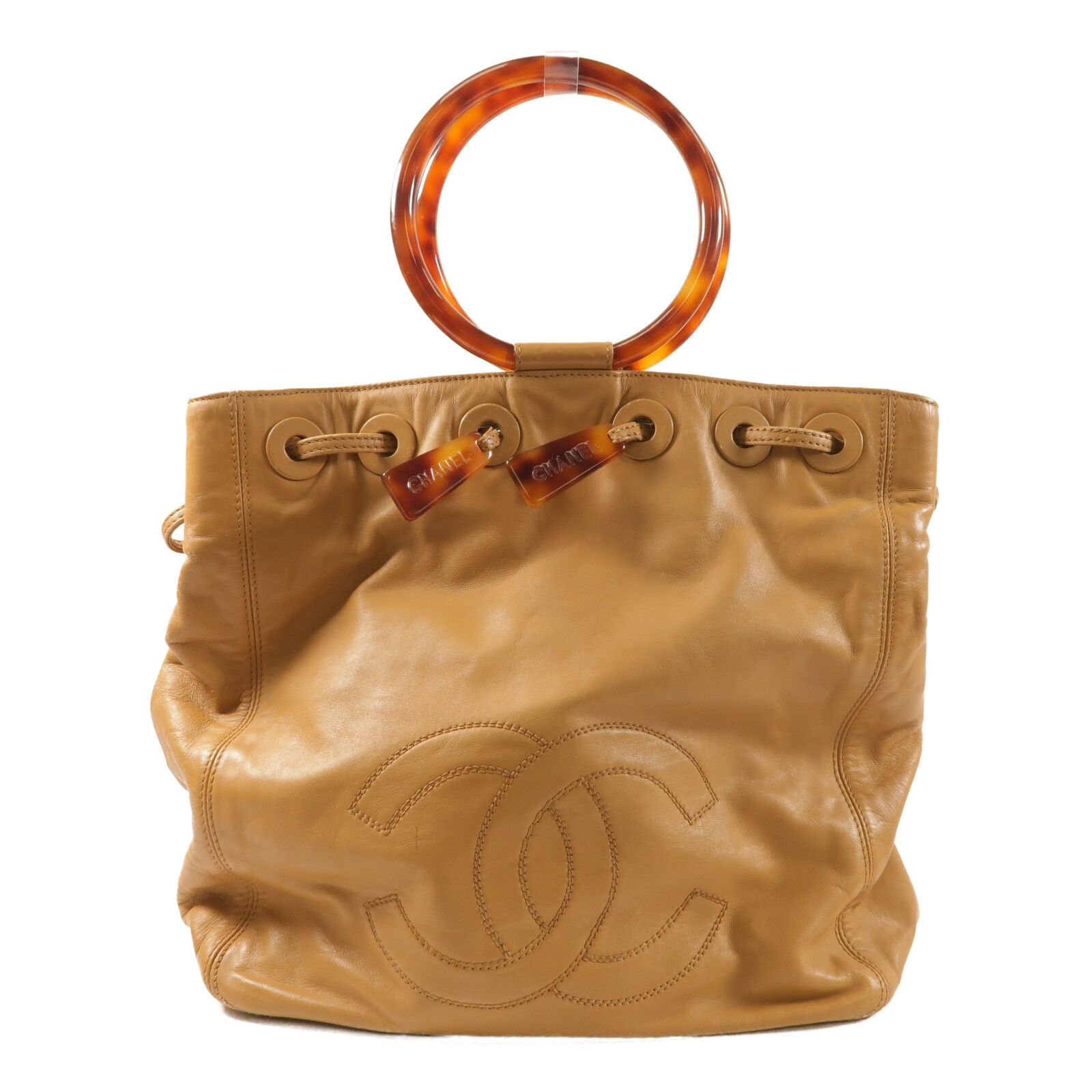 Vintage Resin Handle Drawstring Bucket Bag