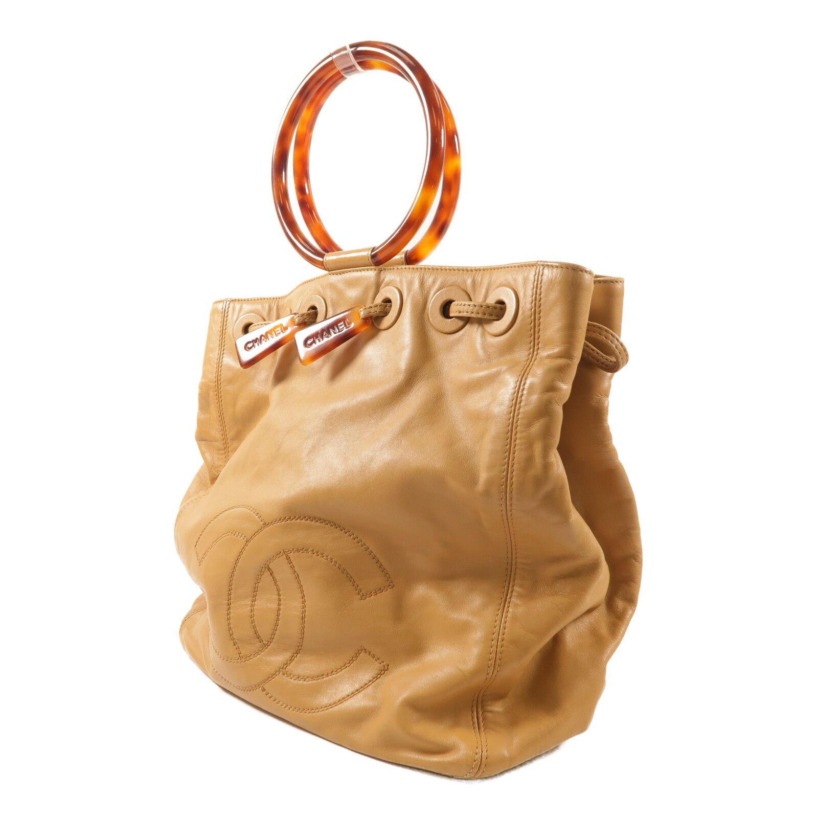 Vintage Resin Handle Drawstring Bucket Bag — view 3