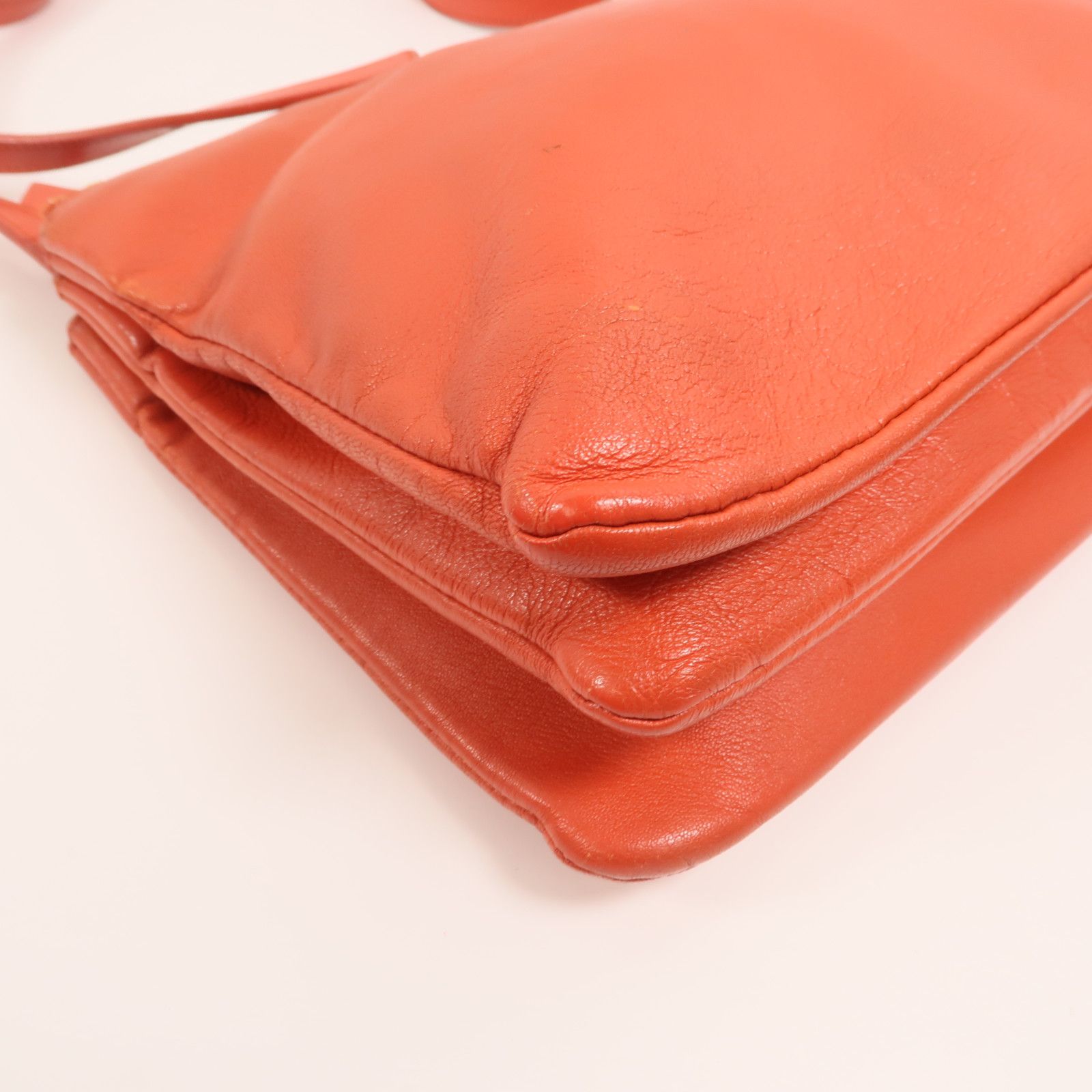 Large Orange Calfskin Leather Trio Bag — view 11
