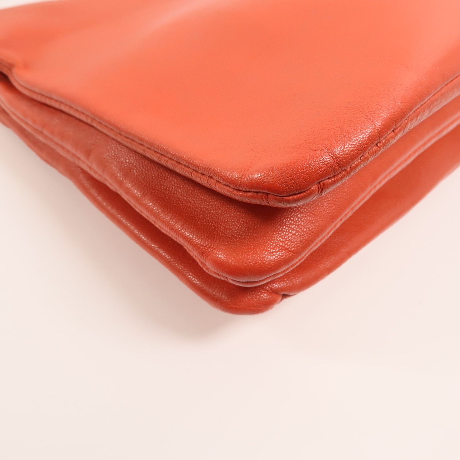 Large Orange Calfskin Leather Trio Bag — view 13