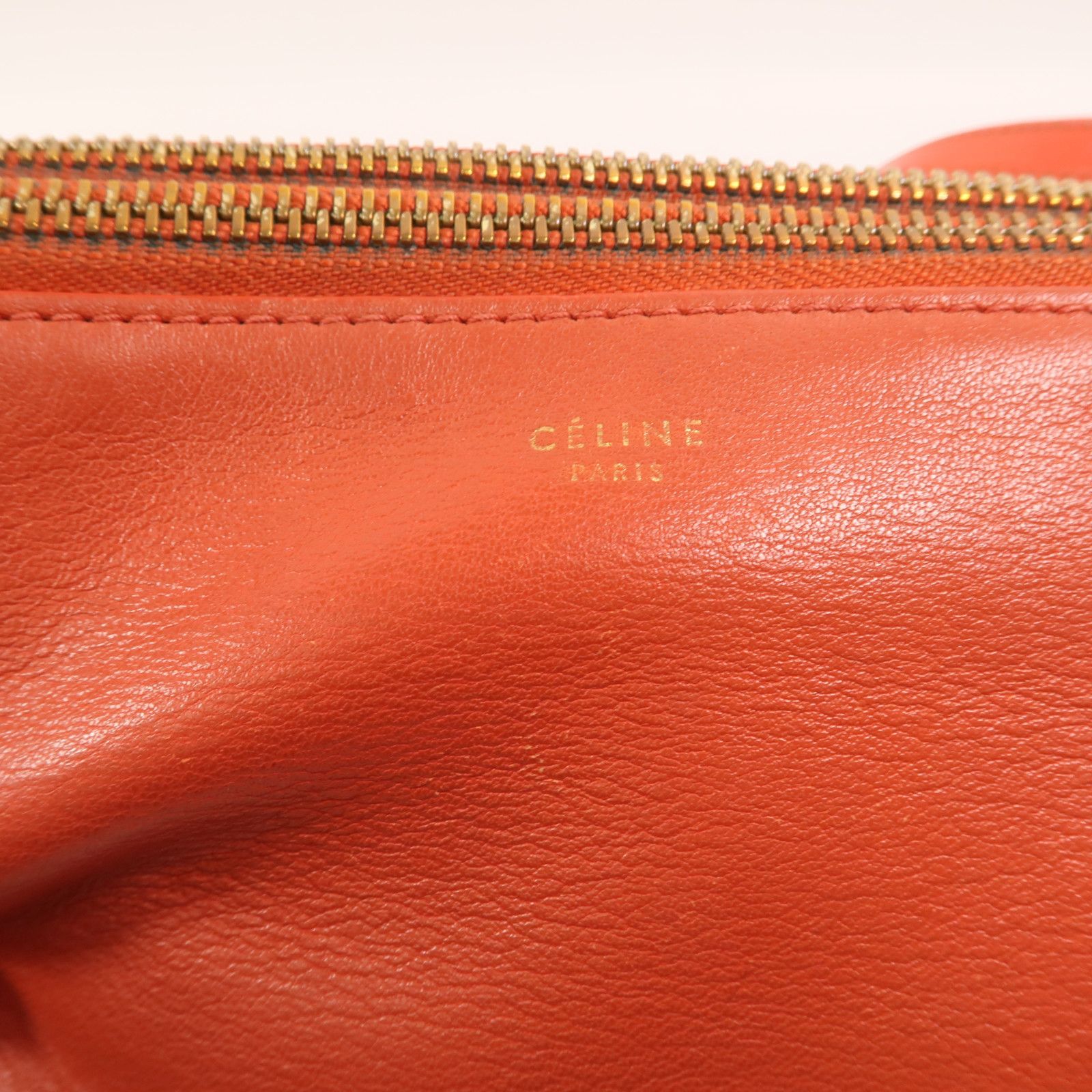 Large Orange Calfskin Leather Trio Bag — view 14