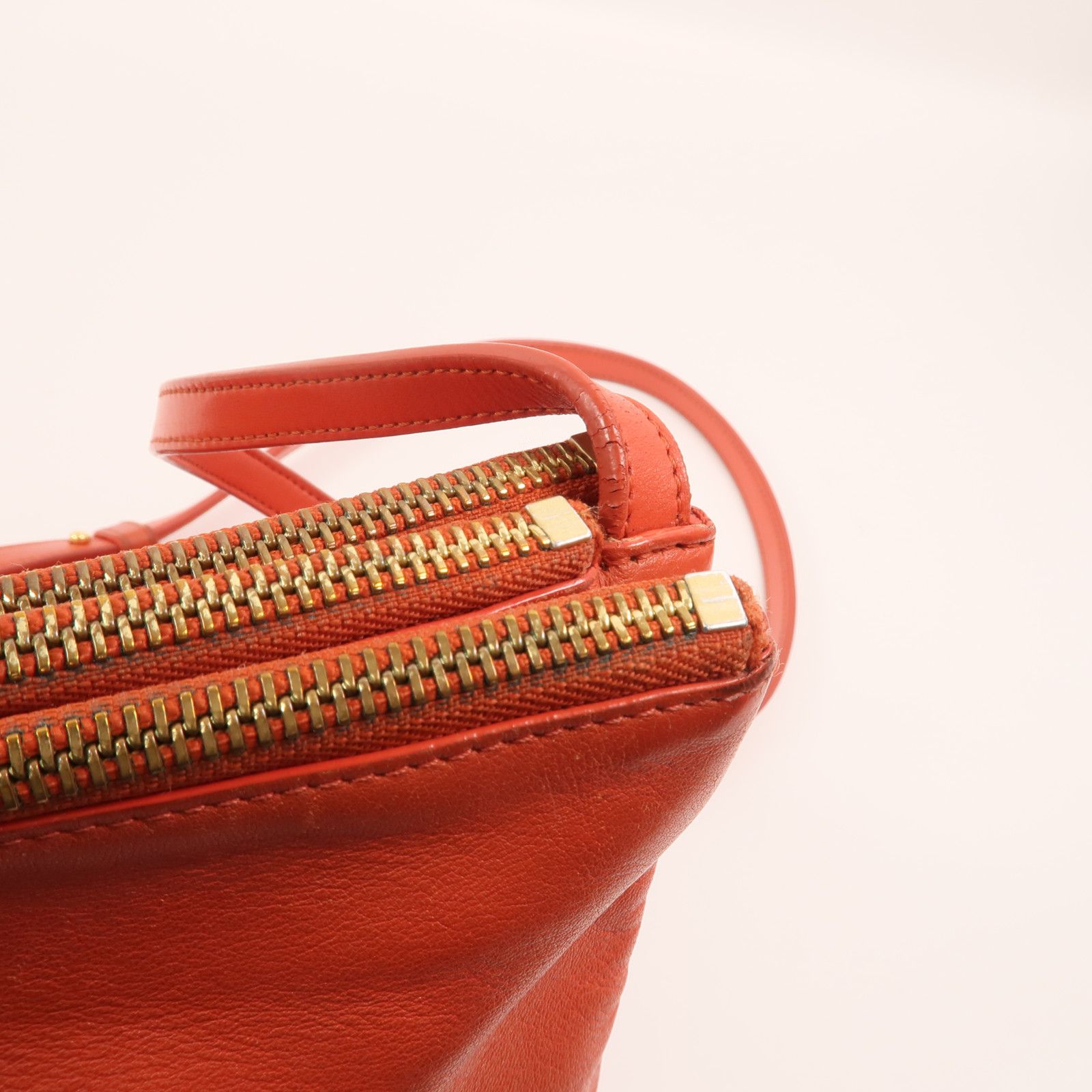 Large Orange Calfskin Leather Trio Bag — view 15