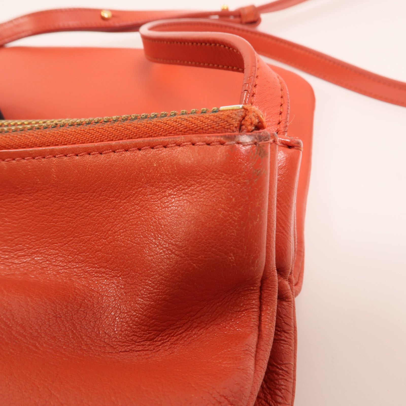 Large Orange Calfskin Leather Trio Bag — view 16