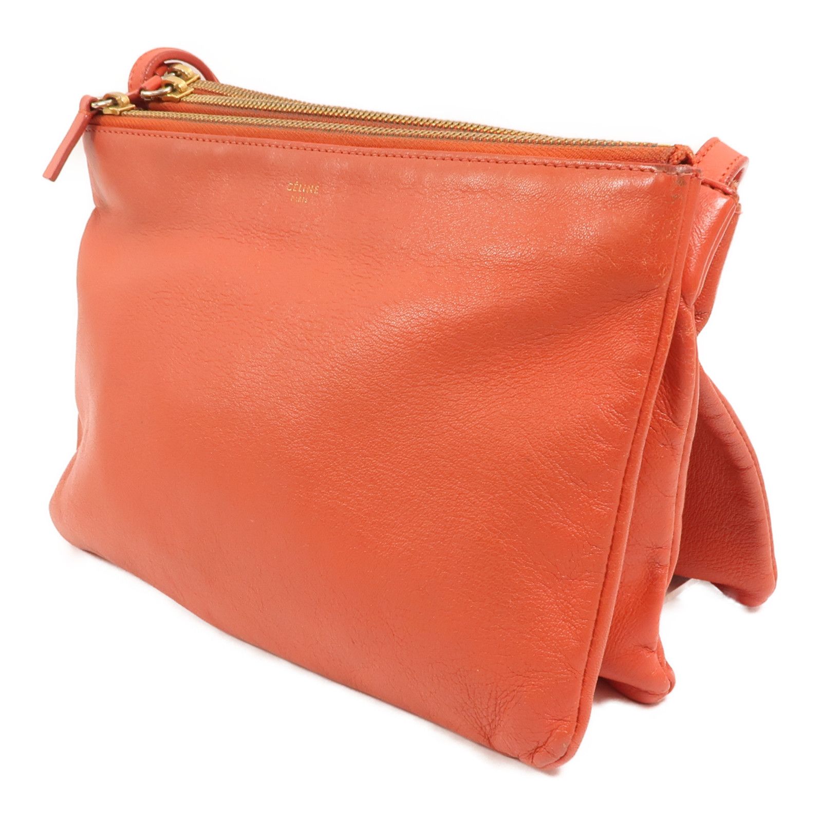 Large Orange Calfskin Leather Trio Bag — view 3