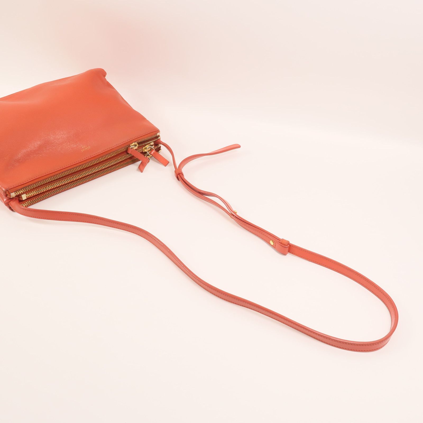 Large Orange Calfskin Leather Trio Bag — view 8