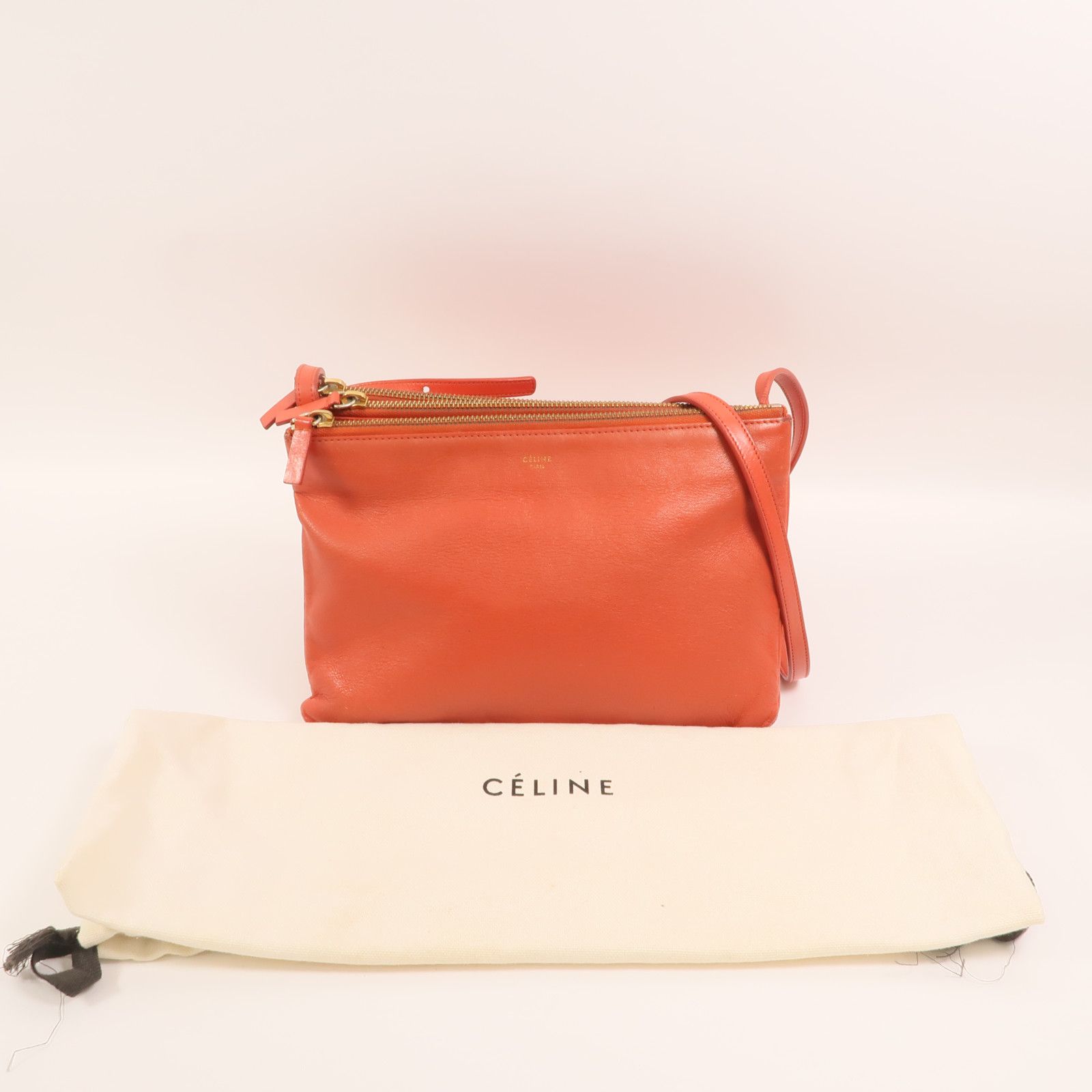 Large Orange Calfskin Leather Trio Bag — view 9