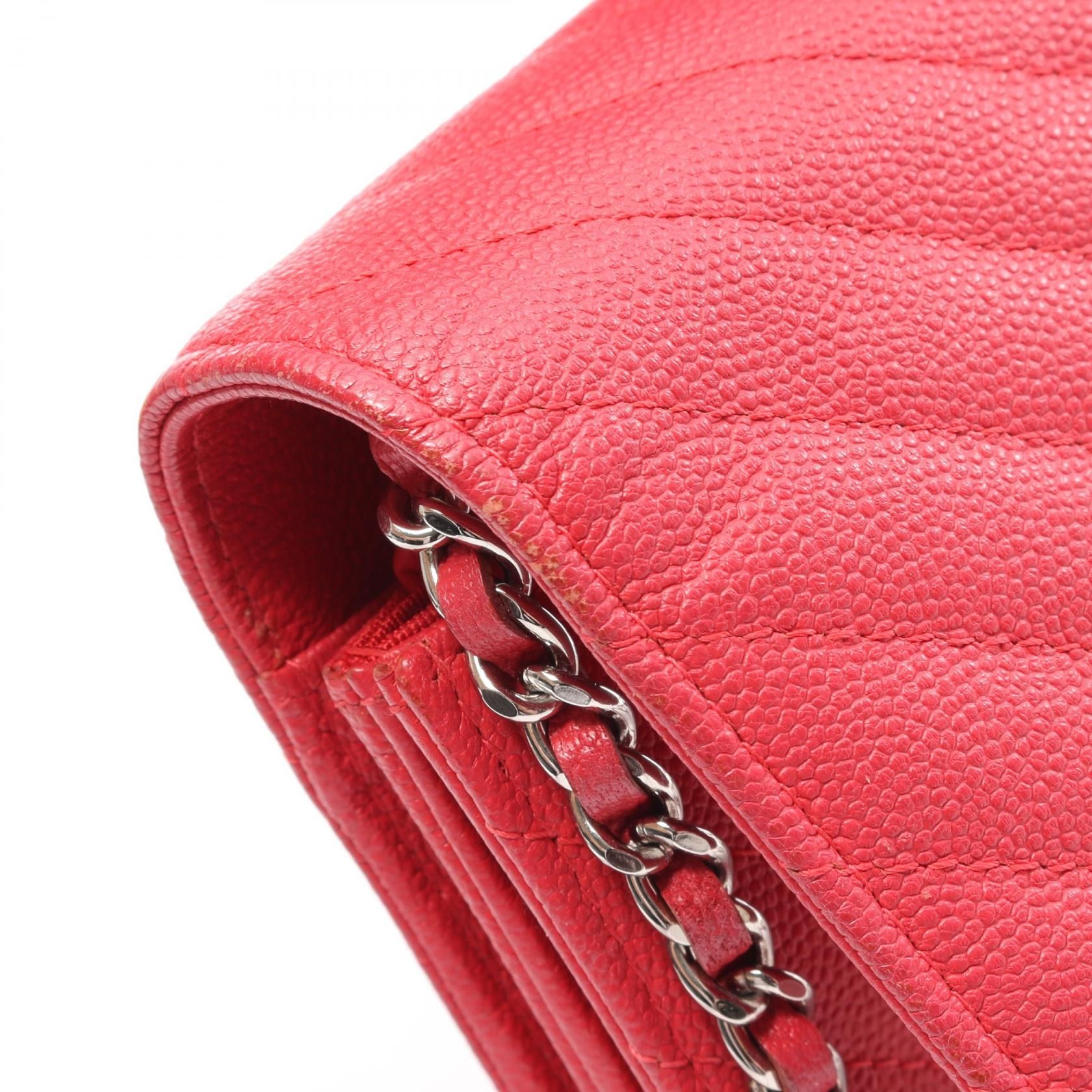 Red Chevron V Stitch Chain Wallet Shoulder Bag Calfskin (cowhide) — view 15