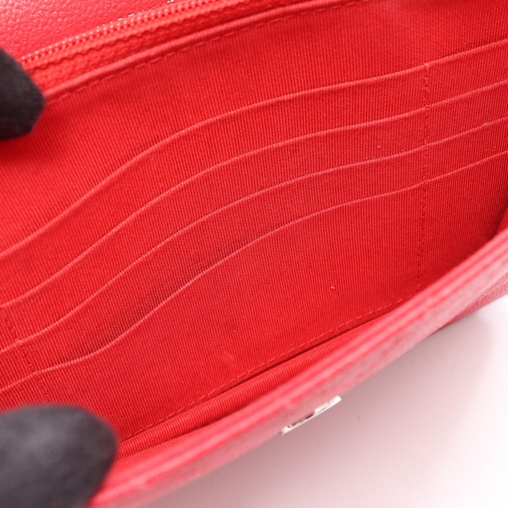 Red Chevron V Stitch Chain Wallet Shoulder Bag Calfskin (cowhide) — view 8