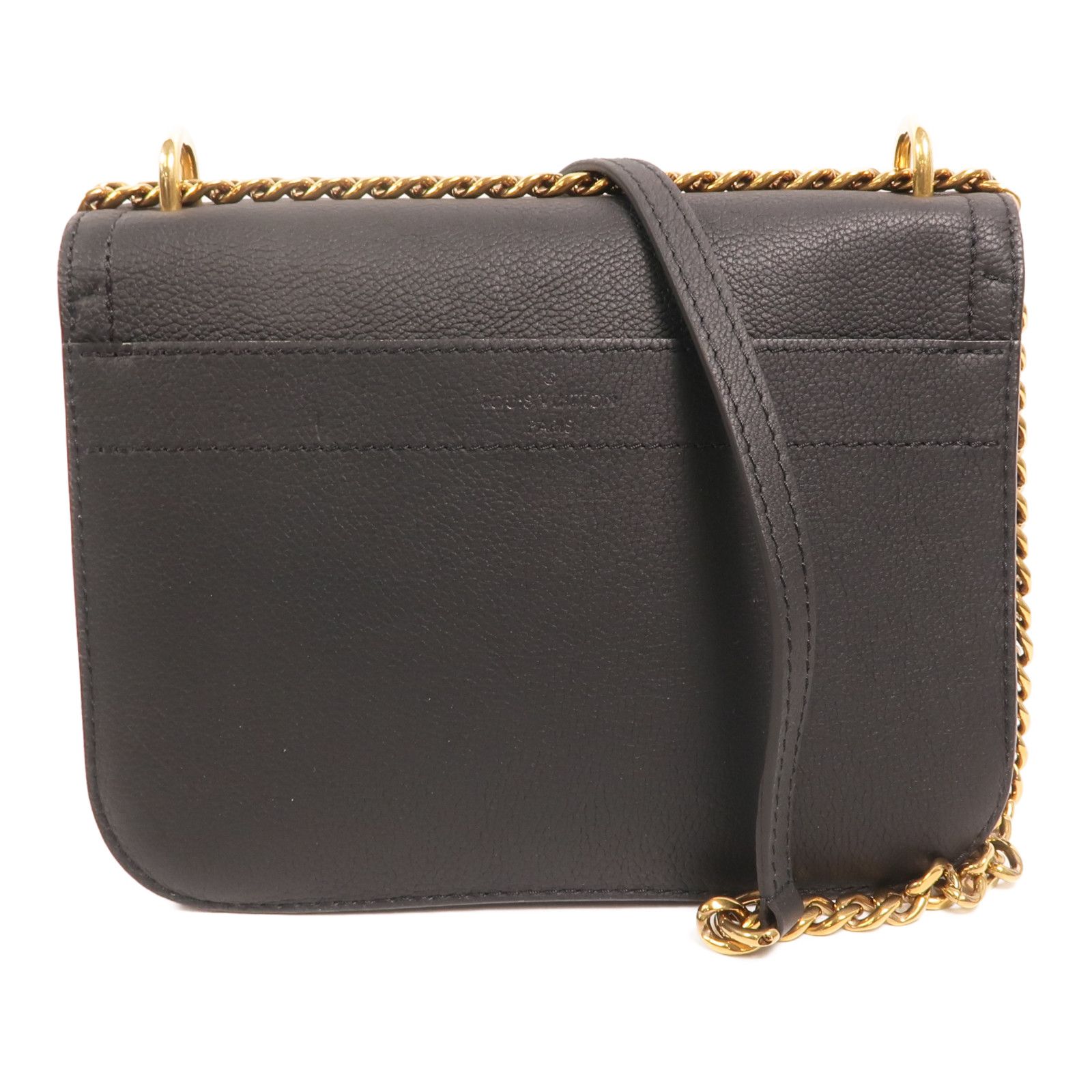 Leather Lock Me Golden Strap Shoulder Back Bag Black Shoulder Bag M 57073, Black — view 2