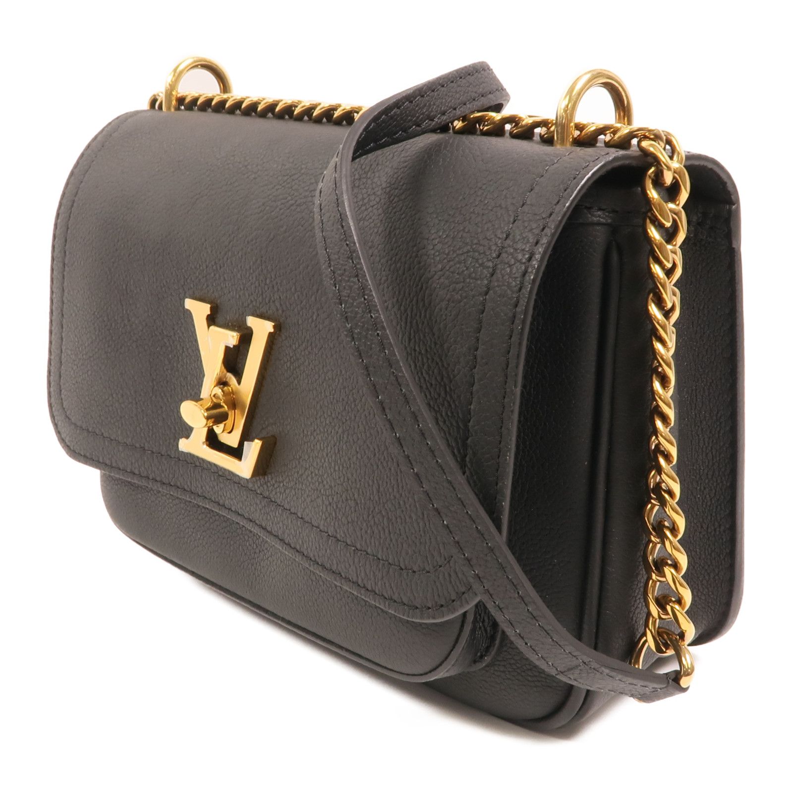 Leather Lock Me Golden Strap Shoulder Back Bag Black Shoulder Bag M 57073, Black — view 3