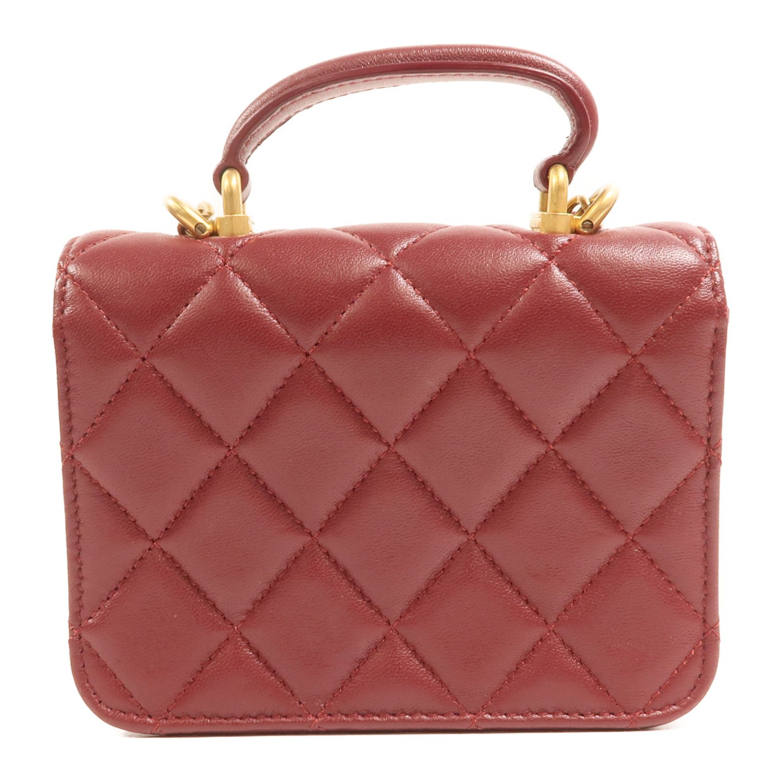 Quilted Lambskin Micro Top Handle Flap Bag w/Full Set — view 2