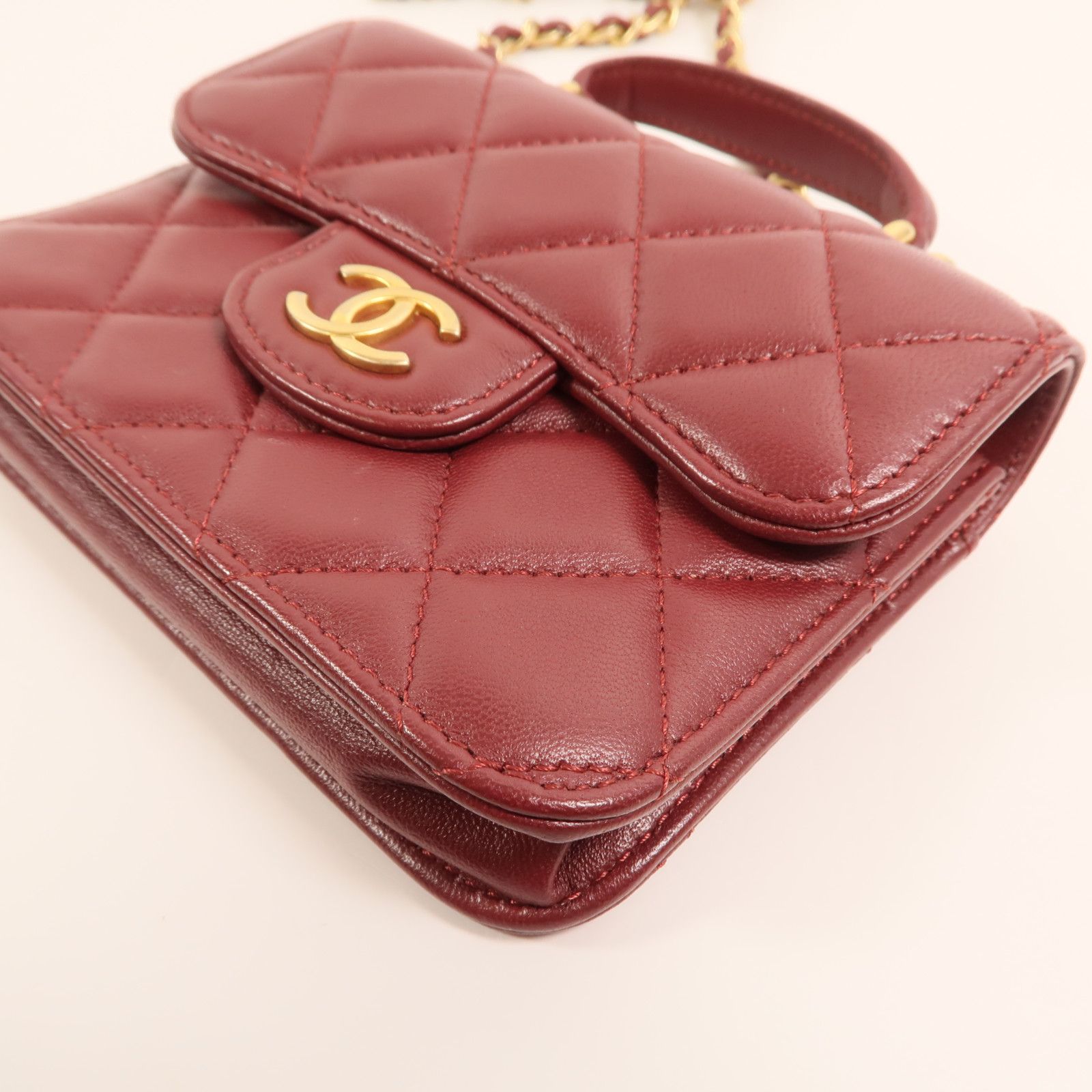 Quilted Lambskin Micro Top Handle Flap Bag w/Full Set — view 12